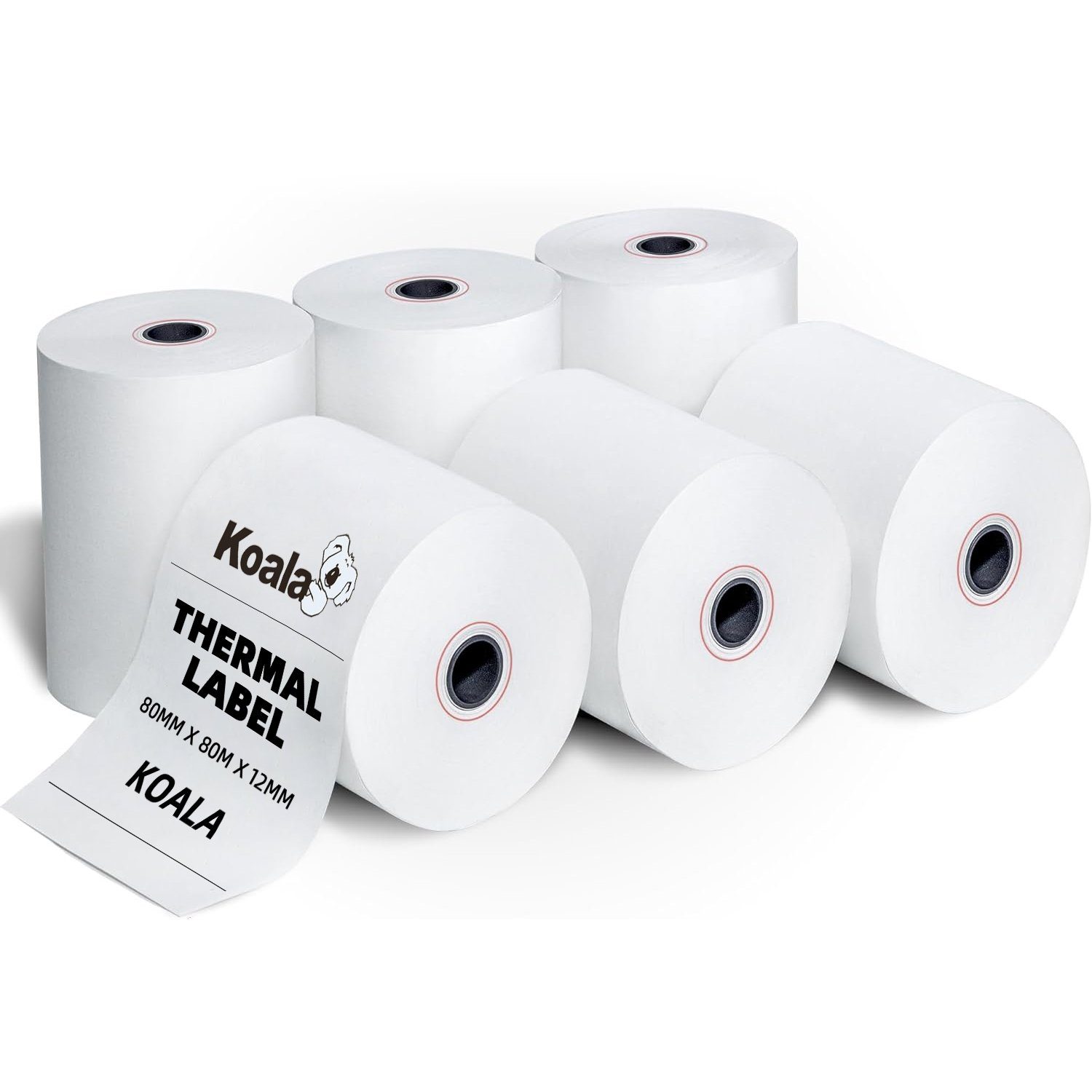 Koala Etikettenpapier 6 Rollen 80x Thermopapier Kassen, Bonrolle für Drucker 80mm