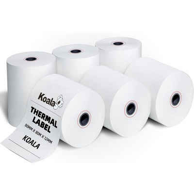 Koala Etikettenpapier 6 Rollen 80x 80mm Thermopapier Bonrolle für Kassen, Drucker