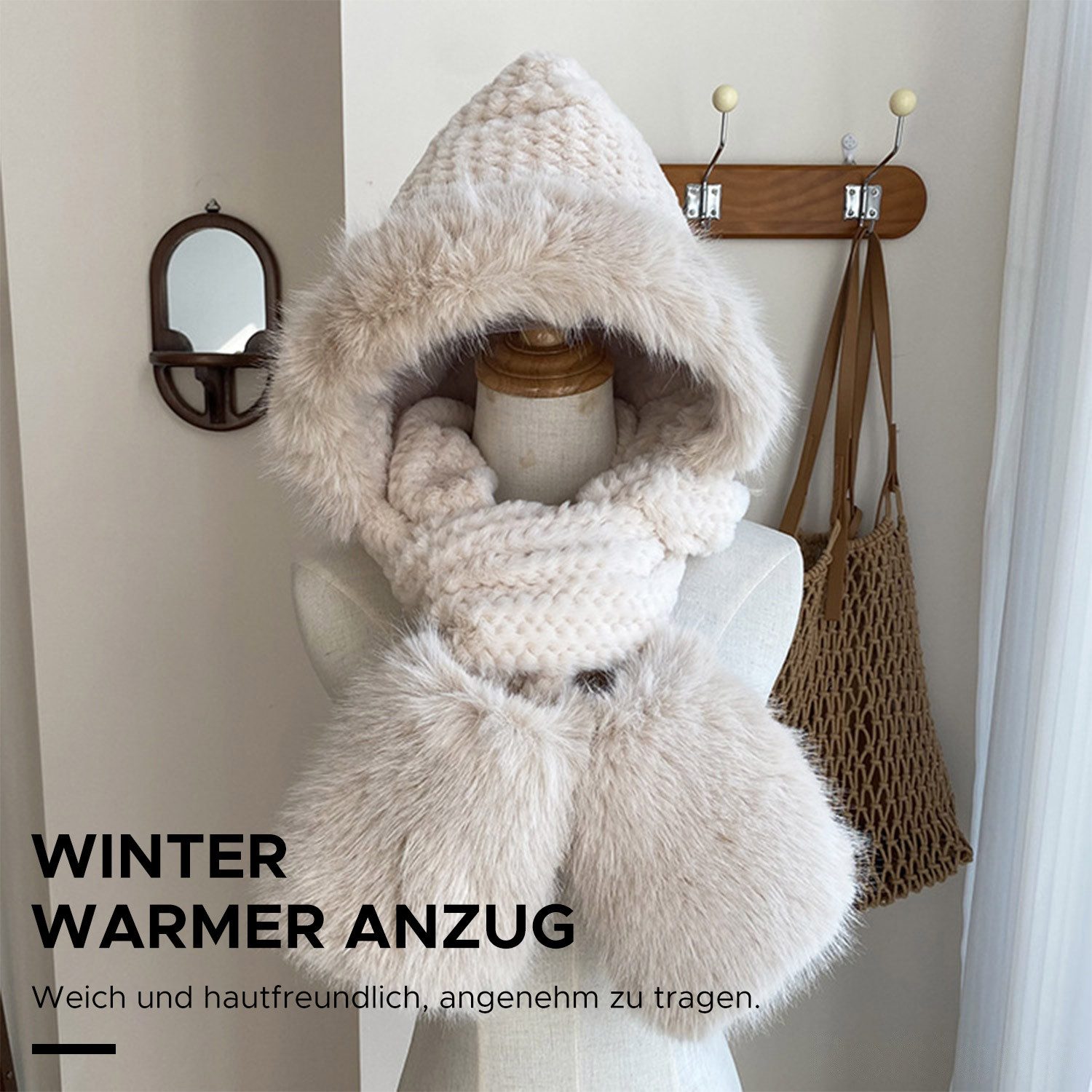 Refttenw Strickmütze Damen Winter Warm Winddichte All-in-One Schal, Mütze, günstig online kaufen