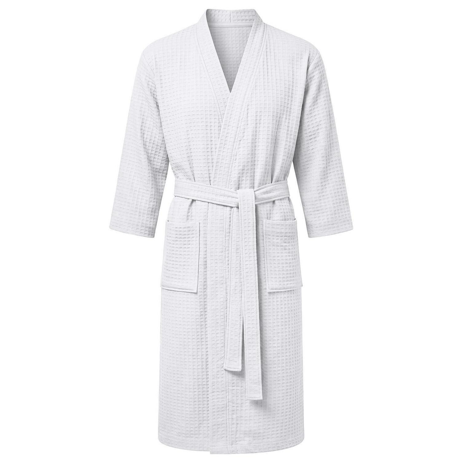 LuxusKollektion Morgenmantel Bademantel Herren Damen Weiß XL, Textil, zwei Taschen