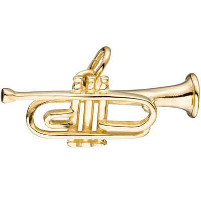 Schmuck Krone Kettenanhänger Anhänger Trompete Ventiltrompete aus 925 Silber vergoldet 24,2x9,2mm Halsschmuck, Silber 925