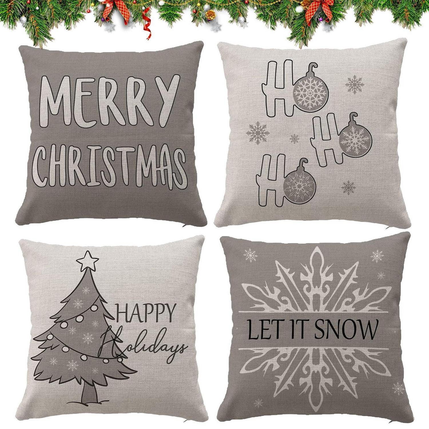 LuxusKollektion Kissenbezug Kissenbezug Weihnachten 45x45cm 4er-Set Grau
