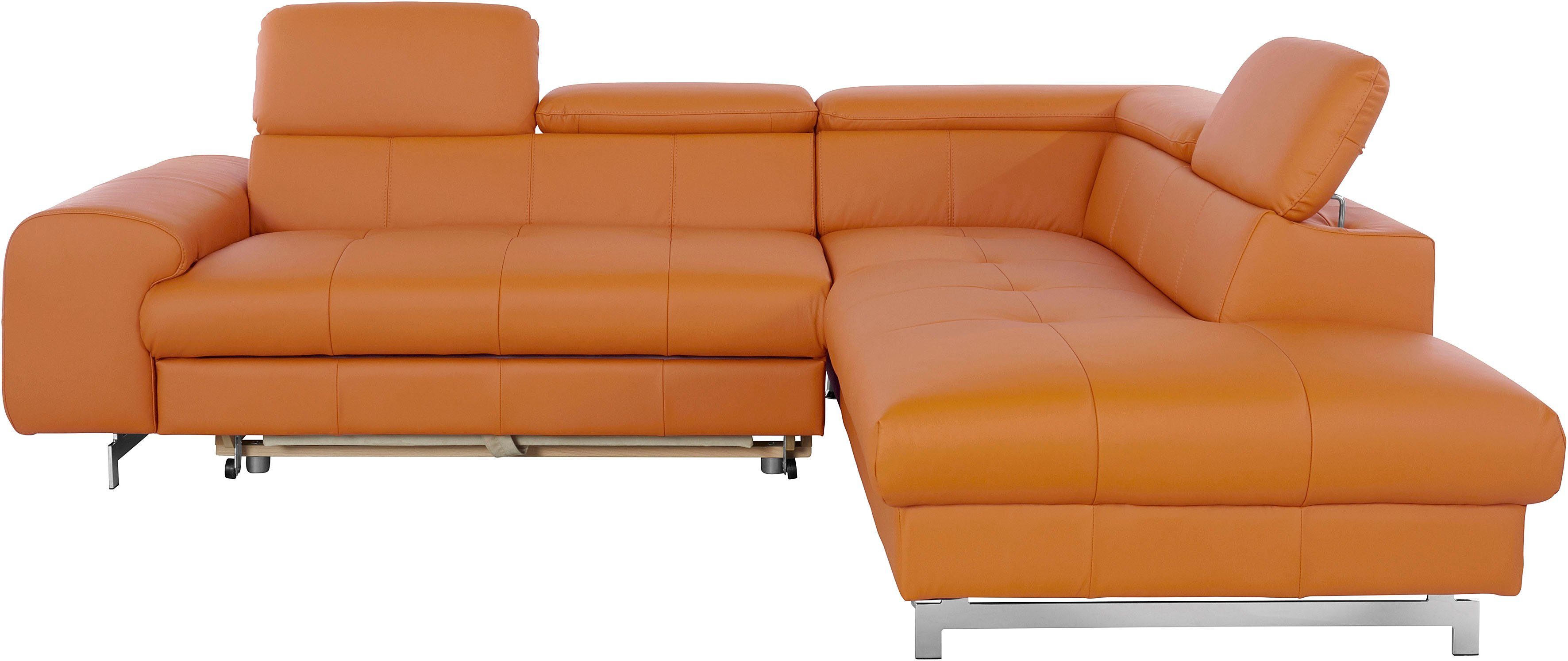 COTTA Ecksofa Chef L-Form, mit Kopfteilverstellung, edle Metallkufen, wahlweise mit Bettfunktion
