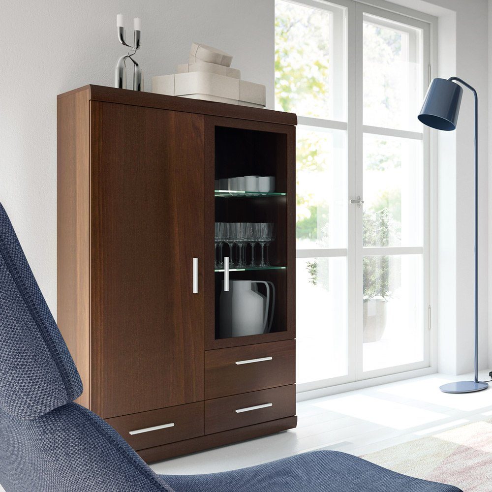 Lomadox Highboard IMPERIA-129, Highboard 80 cm Nussbaum Schrank Wohnzimmer Esszimmer braun retro