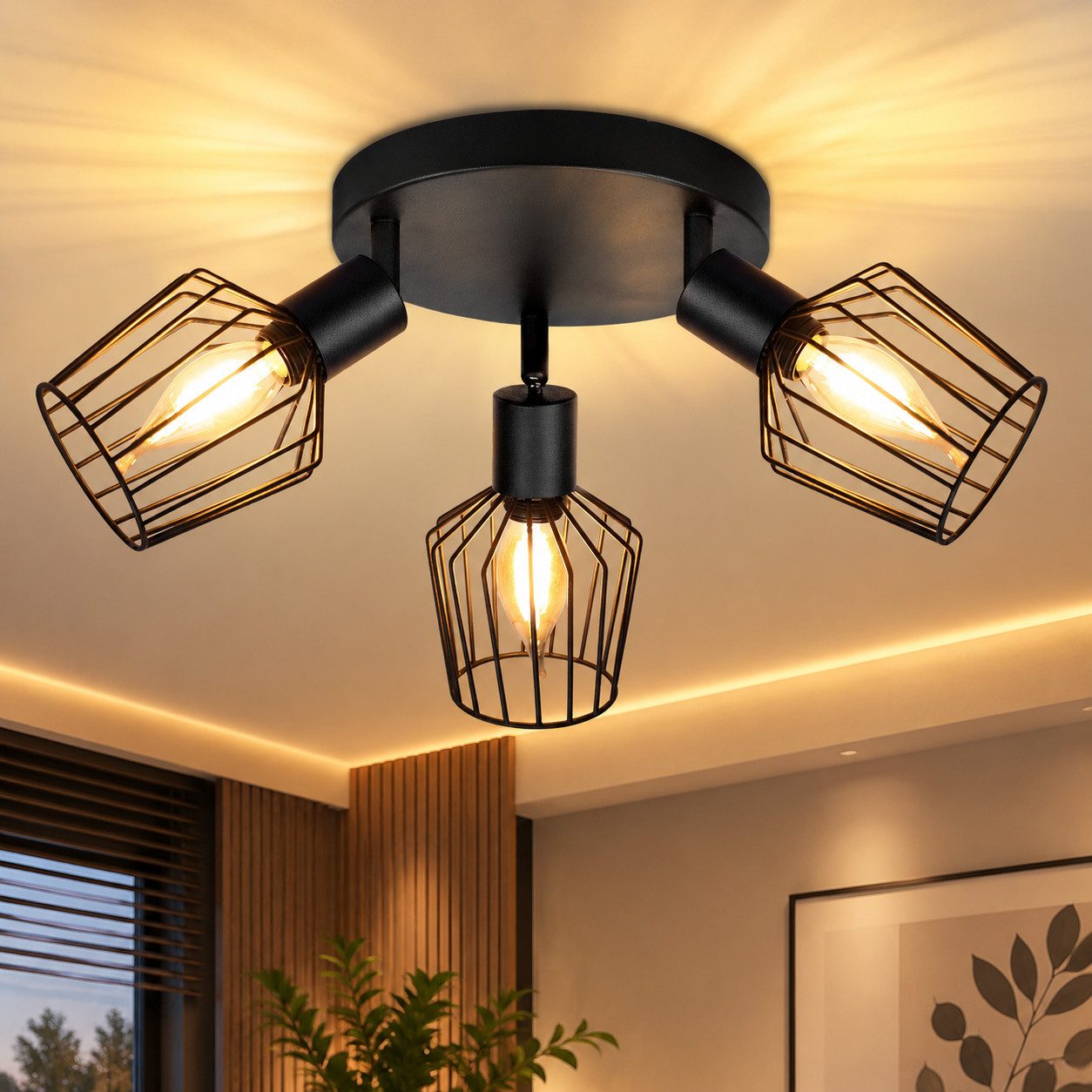 Nettlife Deckenstrahler Vintage Schwarz/Weiß E14 1/2/3/4/6 Flamming Industrial, Drehbar 350°, ohne Leuchtmittel, für Flur Küchen Schlafzimmer, Wohnzimmer, Esszimmer