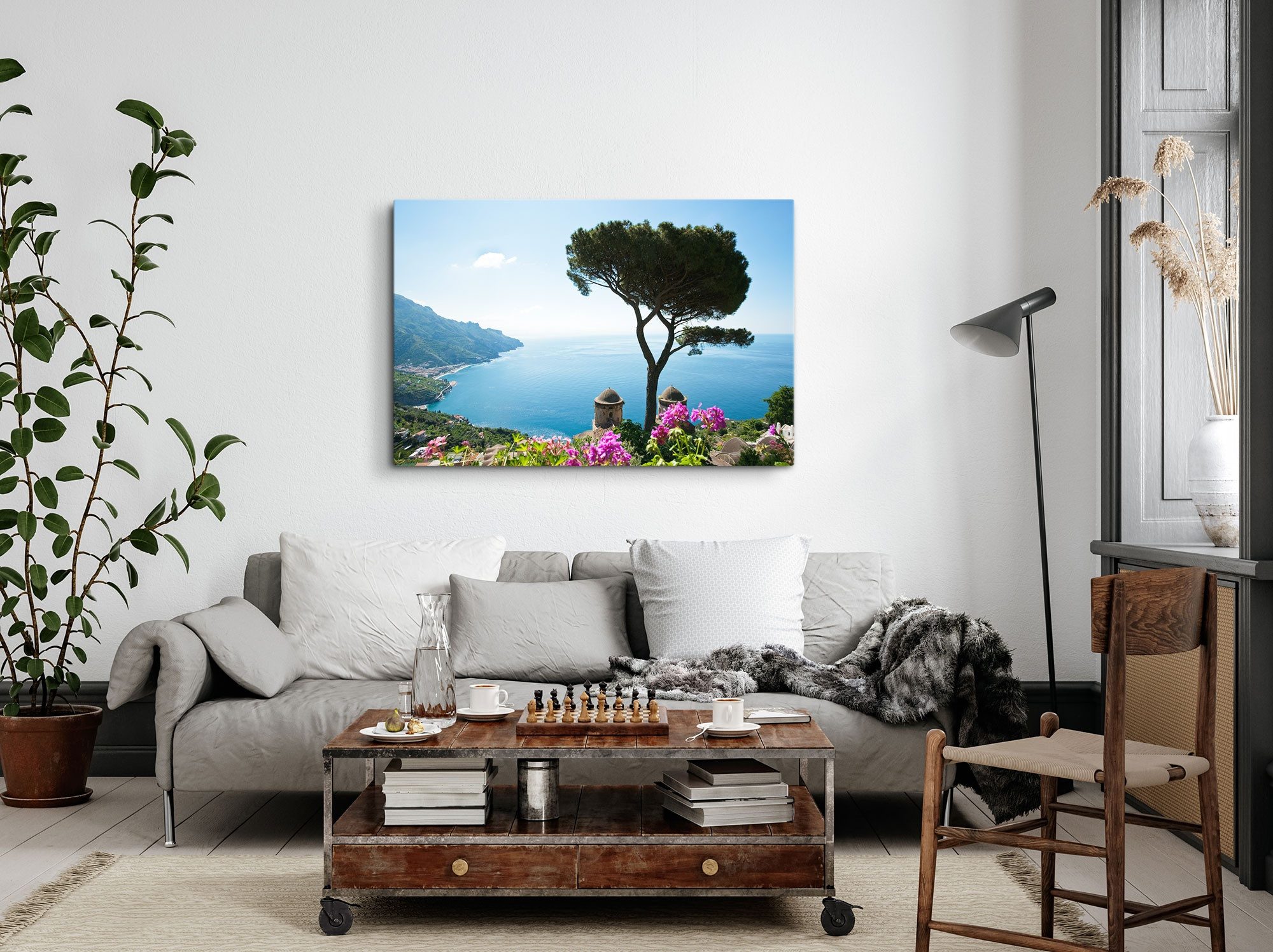 Sinus Art Leinwandbild 120x80cm Wandbild auf Leinwand Italienische Küste Sommer Mittelmeer Ba, (1 St)