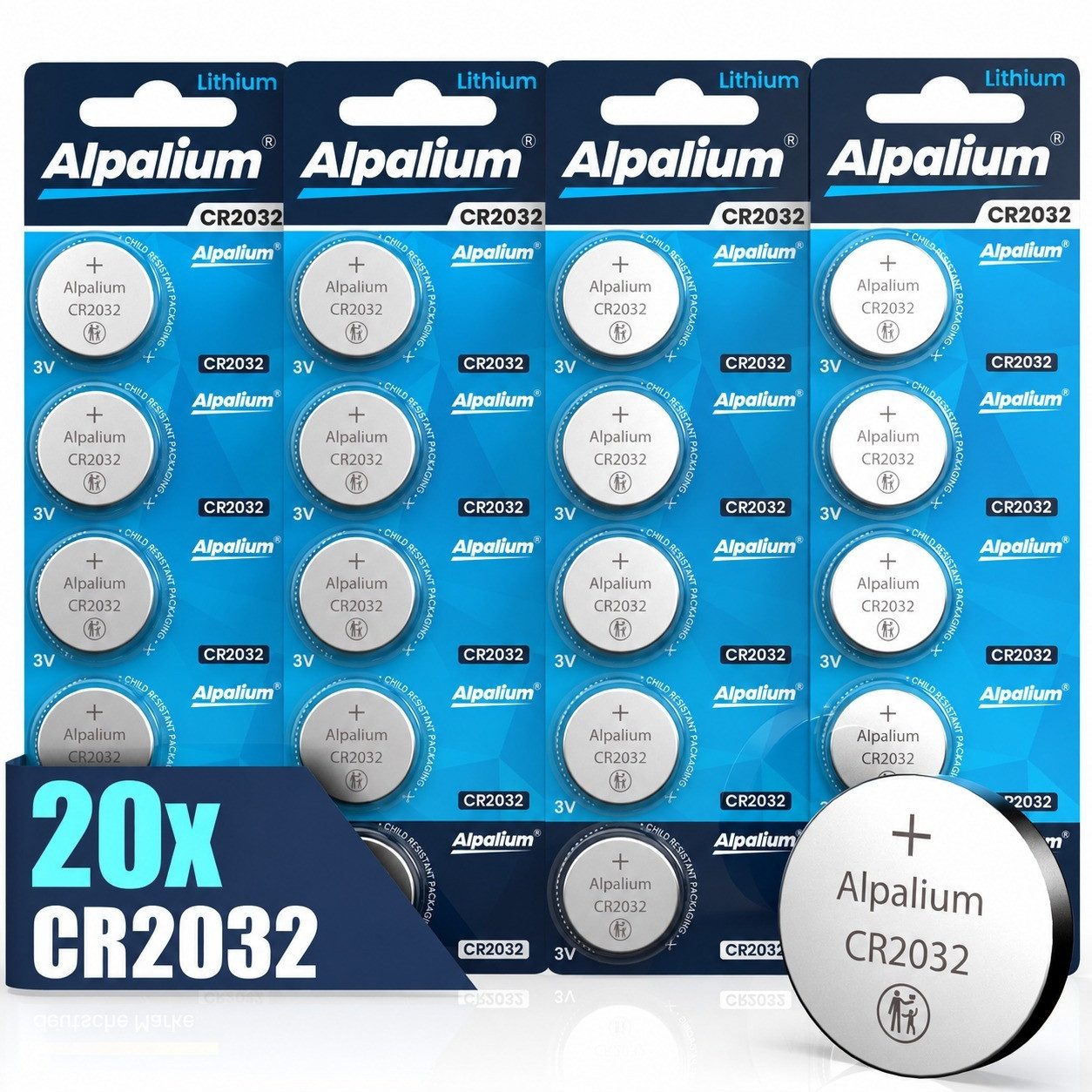 ALPALIUM CR2032 Knopfzellen Batterie 1,5V, 20 Stück, Marke Alpalium Knopfzelle, CR2032 (3V V), Lithium, lange Lagerfähigkeit, umweltfreundlich verpackt, Sparset