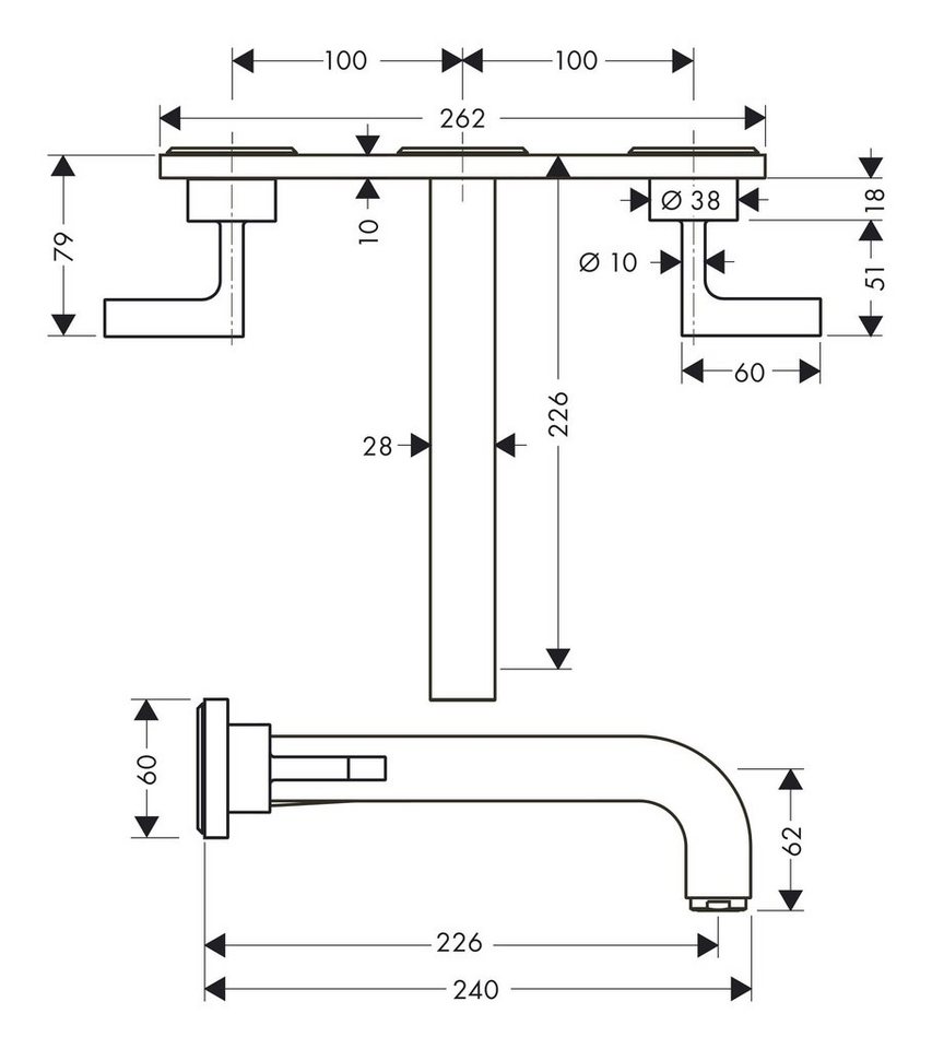 Thumbnail - hansgrohe Unterputzarmatur Axor Citterio 3-Loch Waschtischarmatur m. Platte Hebelgriff Ausladung 226 mm - Chrom
