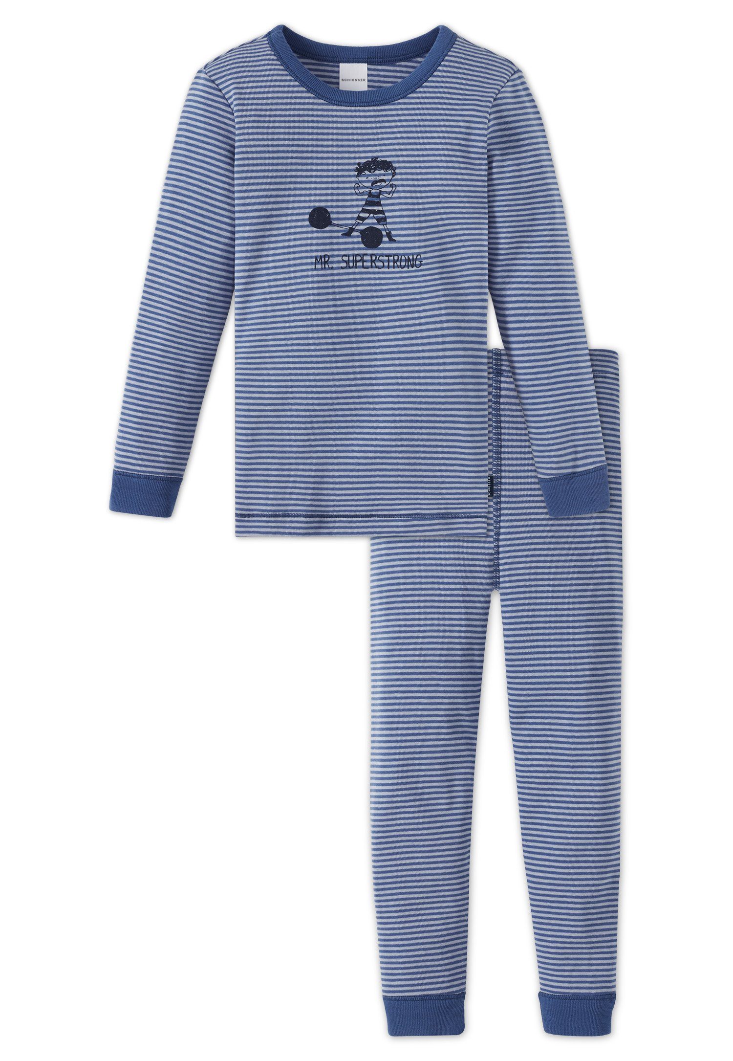 Schiesser Schlafanzug Zirkus Strong Boy 100% (Set, gemustert, lang, Jungen Set) Feinripp Schlafanzug Baumwolle