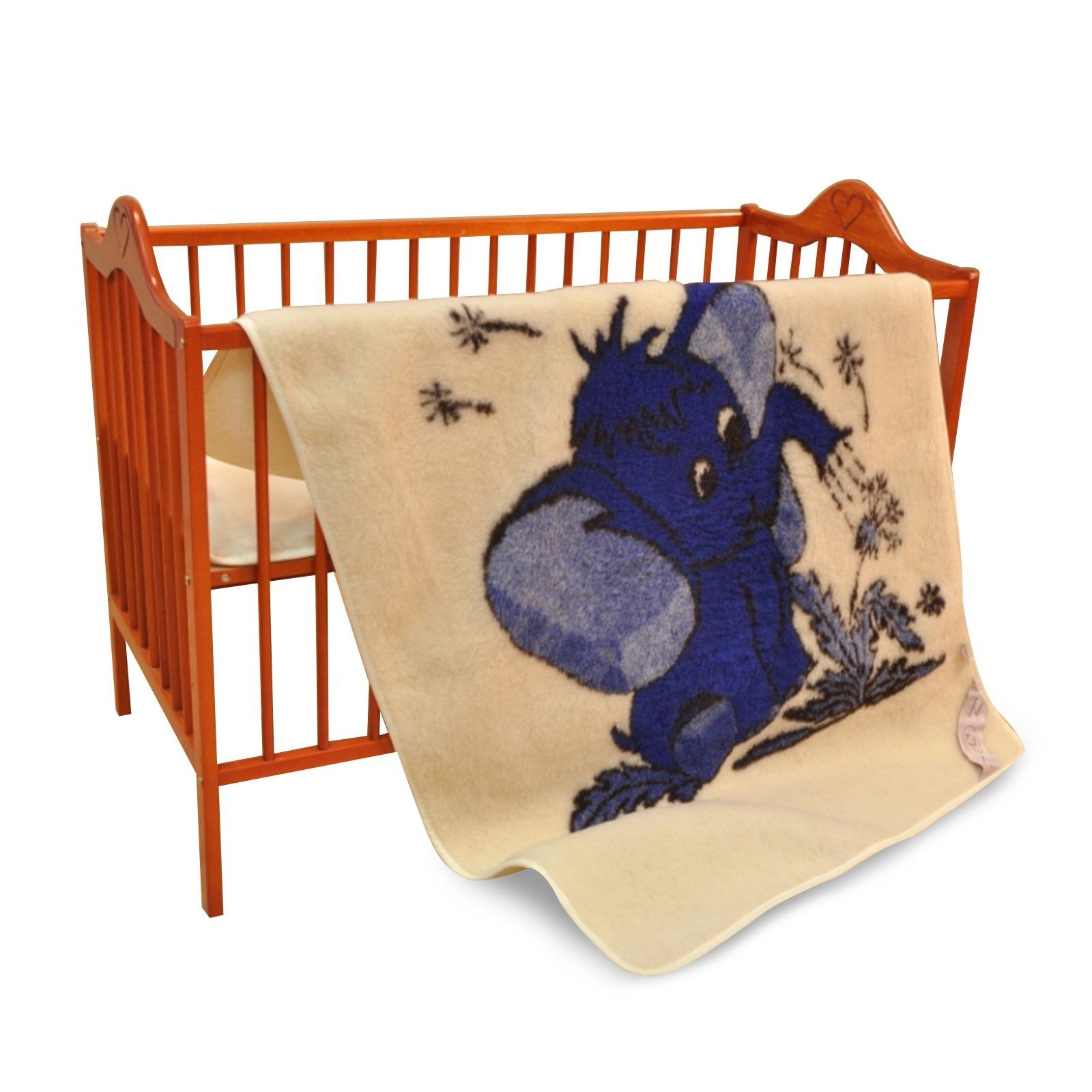 Wolldecke, Hollert, Elefant Blau aus Merinowolle Kuscheldecke Tagesdecke Wohndecke Kinderzimmer