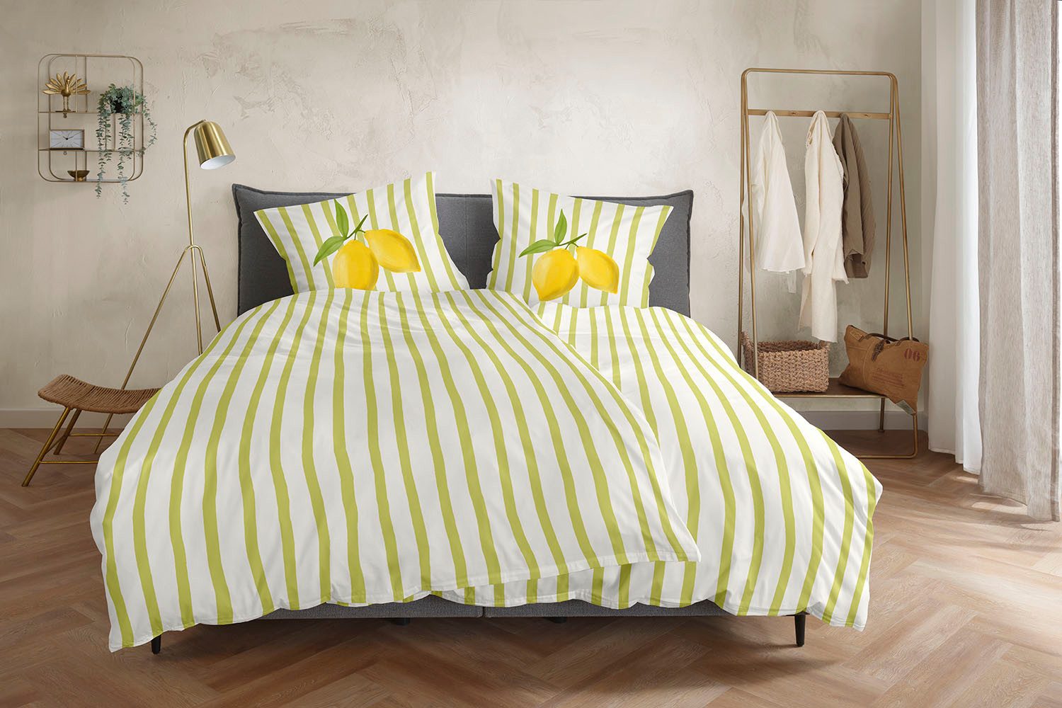 Primera Bettwäsche Renforce-Bettwäsche Lemon stripes, Renforcé, 2 teilig