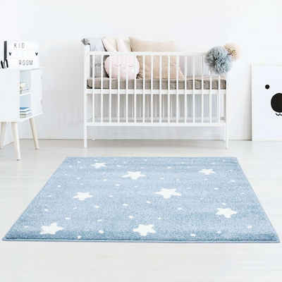 Kinderteppich »Tara Kids Bueno kleine Sterne«, TaraCarpet, quadratisch, Höhe 13 mm, Kinderzimmer Teppich Sterne und Punkte