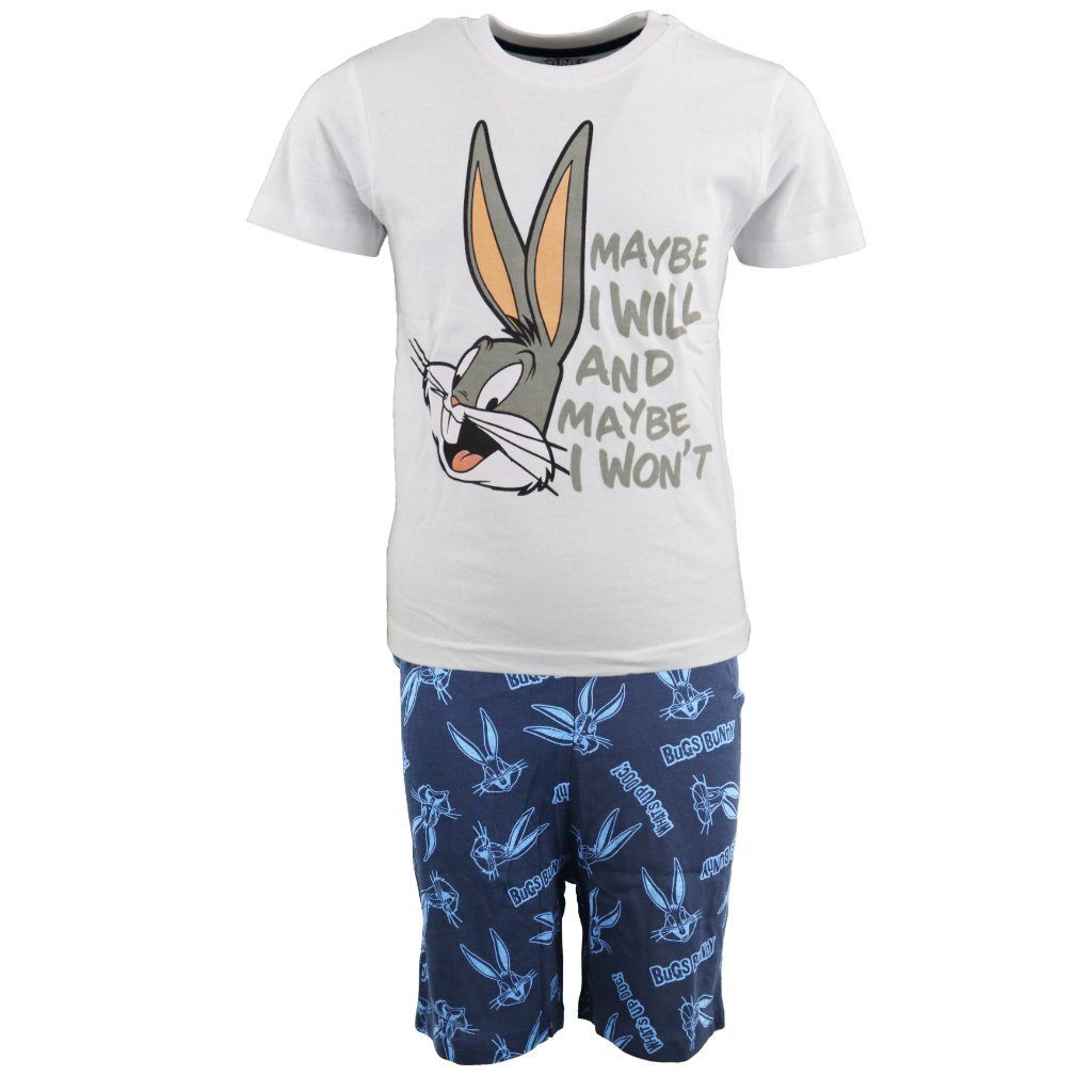 LOONEY TUNES Pyjama Bugs Bunny Kinder kurzarm Schlafanzug Pyjama Gr. 104 bis 134 Weiß