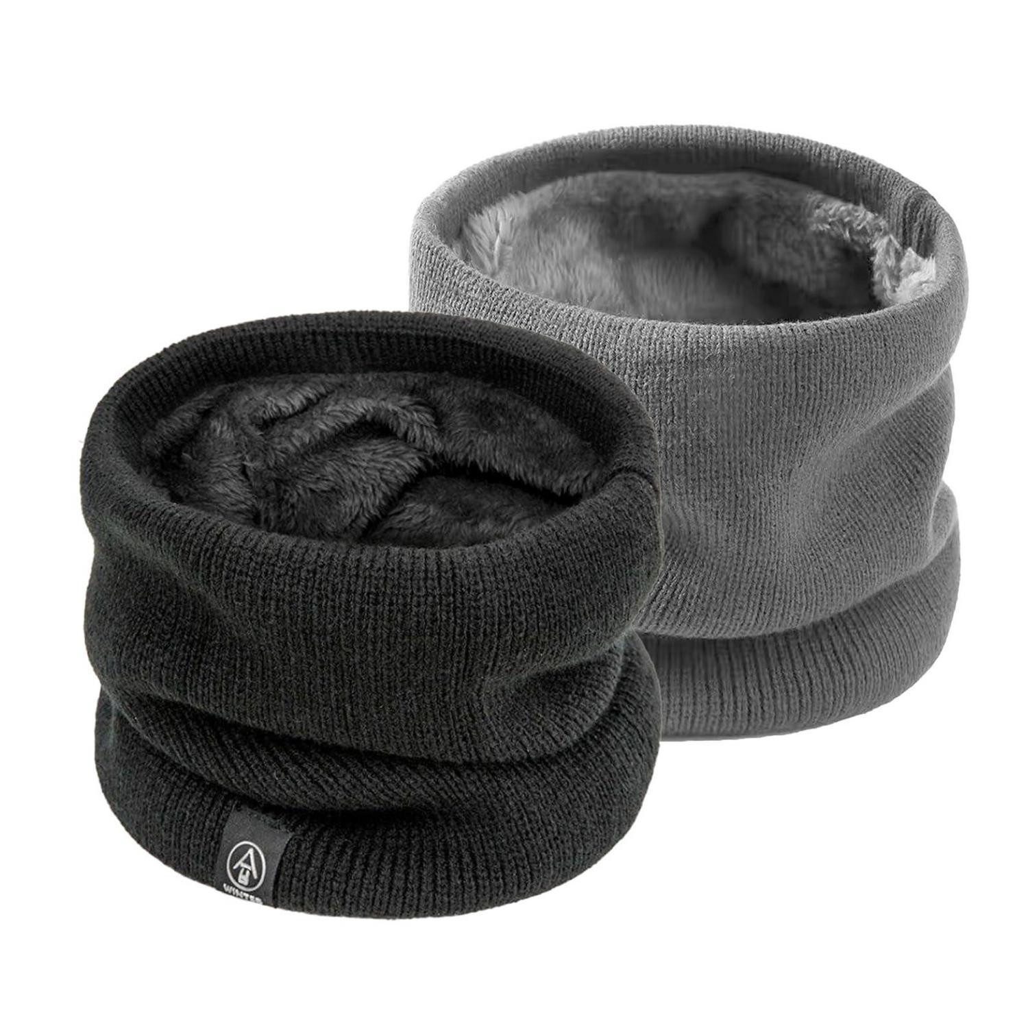 LuxusKollektion Loop Schlauchschal Herren 2er-Pack Schwarz/Grau Einheitsgroesse, (2-St)