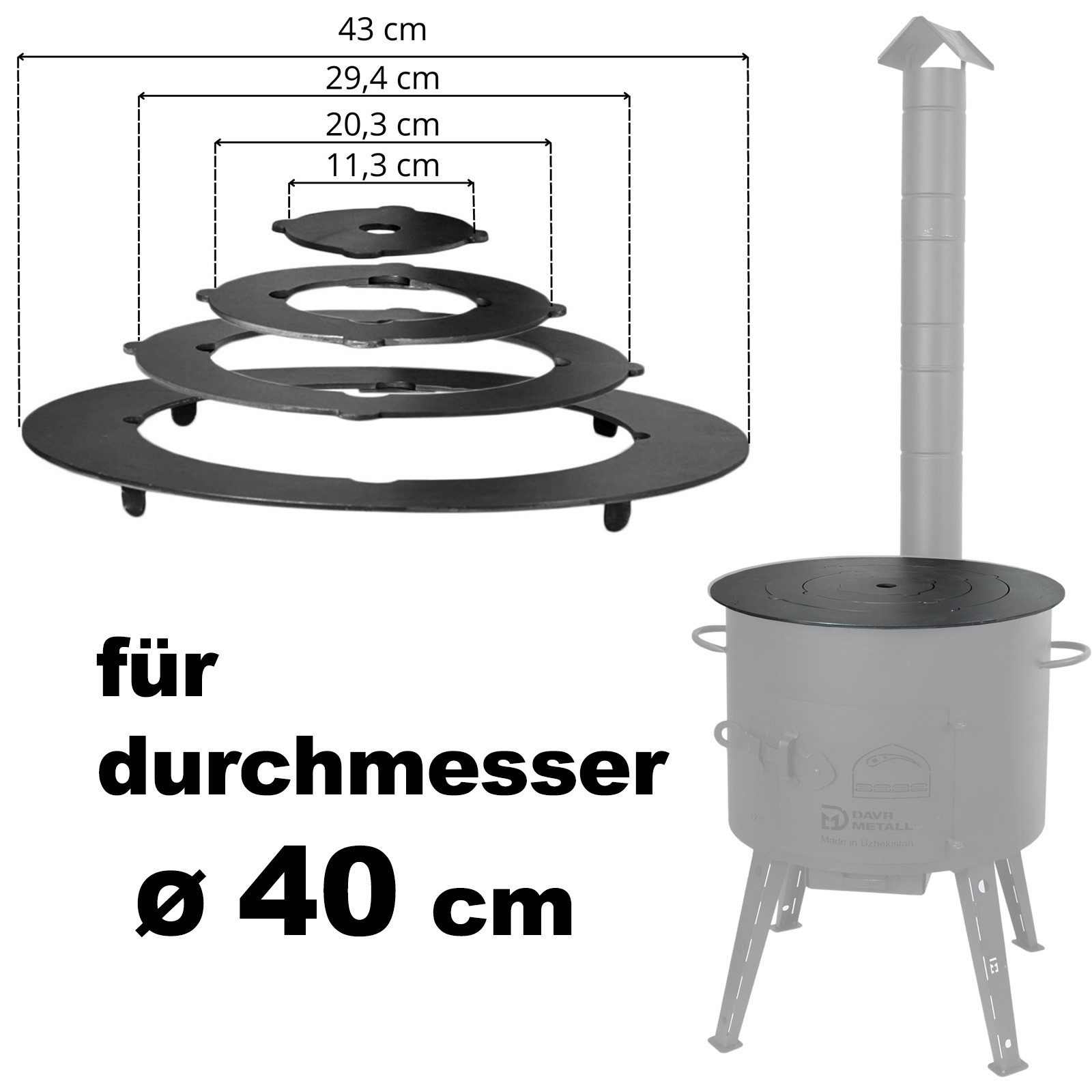 BIG-PAN Kochfeld-Adapter Ø38-42 cm Adapter - Ringe für Eintopfofen Utschak