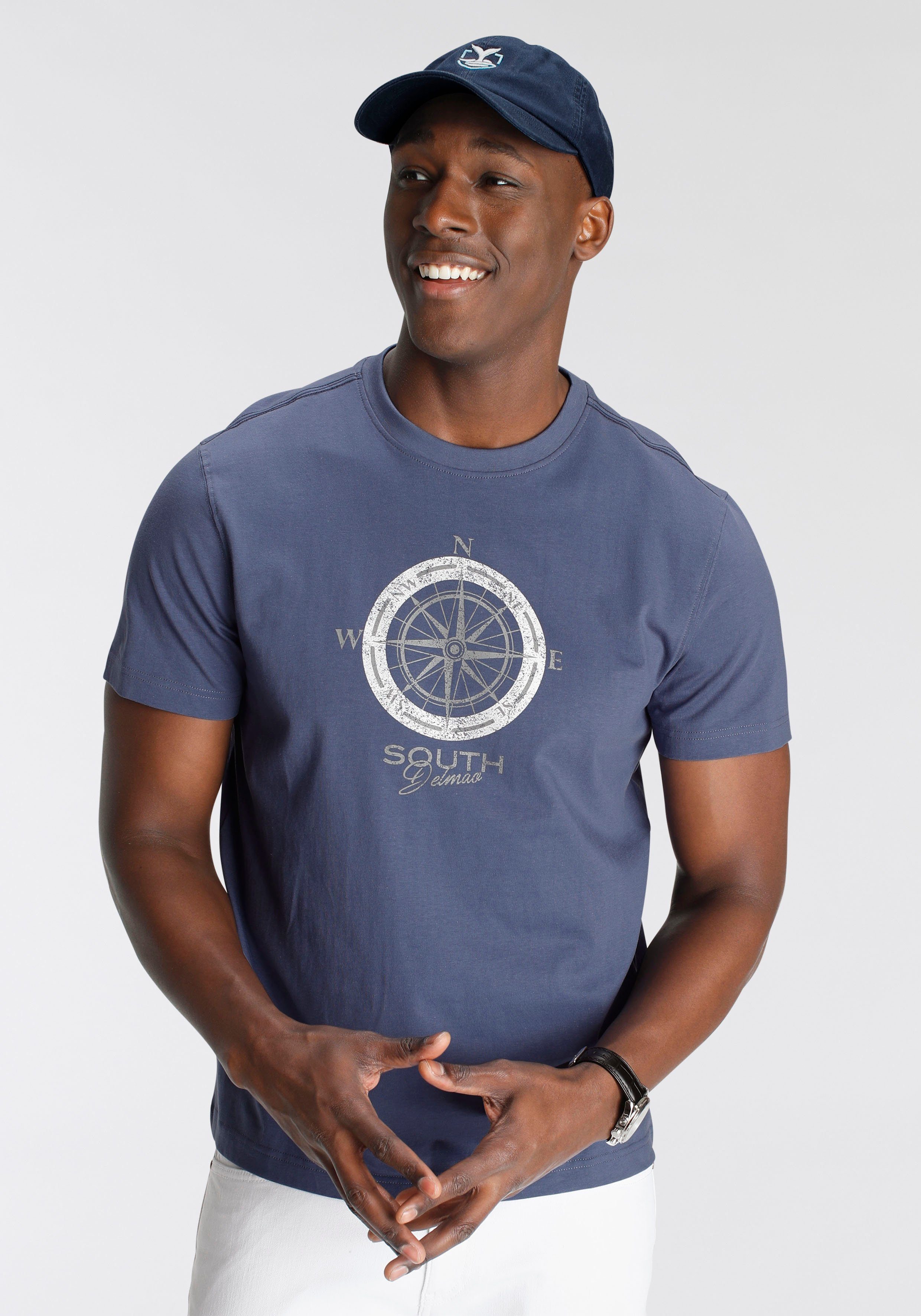 Brustprint modischem blau MARKE! DELMAO mit NEUE - indigo T-Shirt