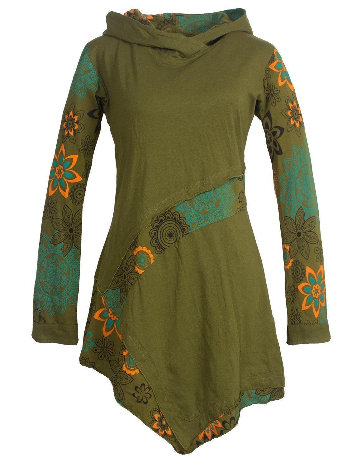 Jerseykleid Asymmetrisches Langarm Blumen-Kleid mit Kapuze