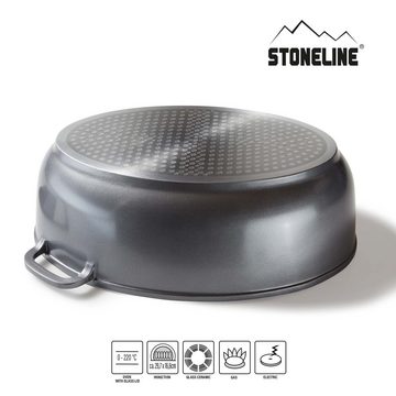 STONELINE Bräter, Aluminiumguss (Set, 2-tlg., 1x Aluguss Bräter, 1x Aroma-Glasdeckel), mit echten Steinpartikeln, induktionsgeeignet, Designed in Germany