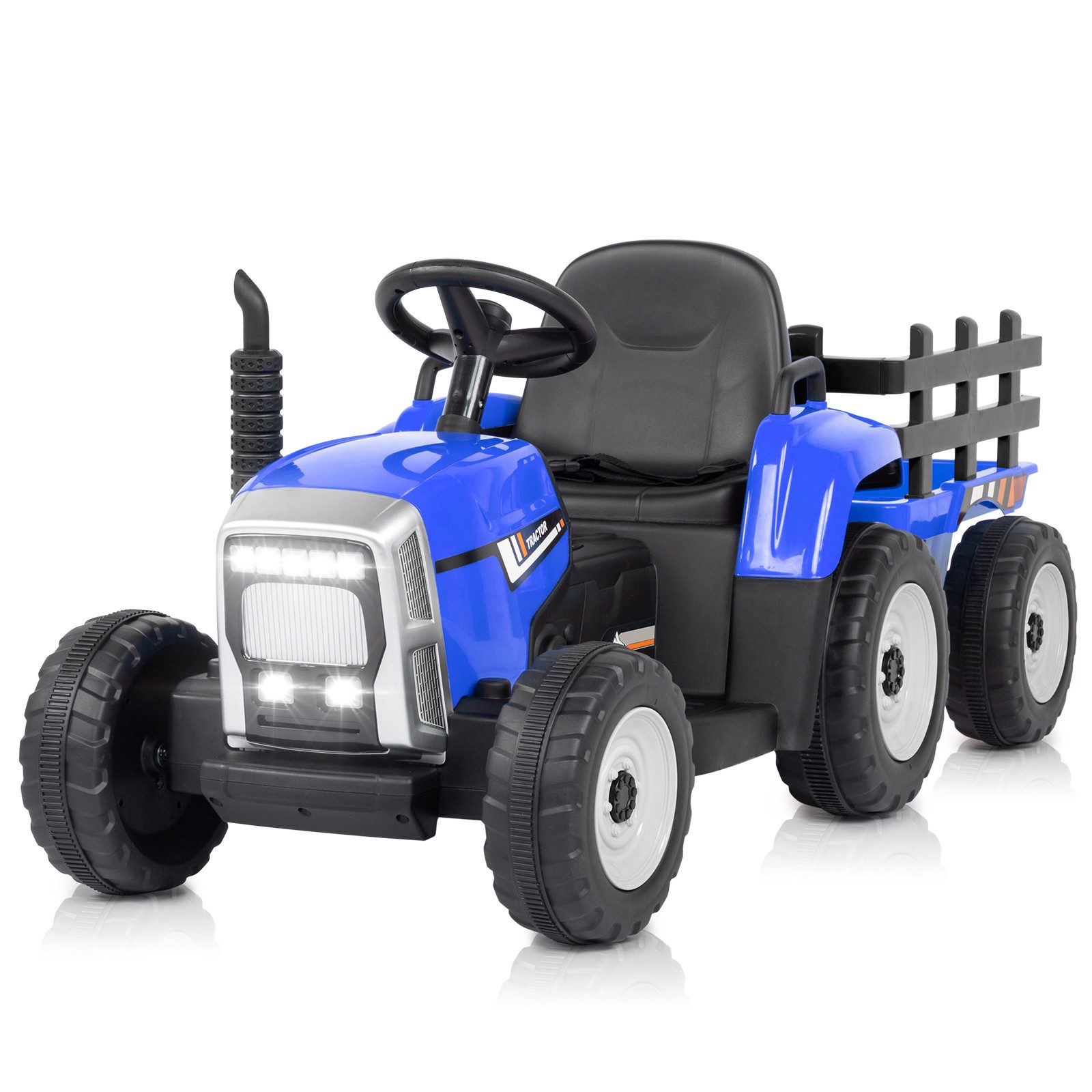 LALAHO Elektro-Kindertraktor Elektrotraktor mit abnehmbarem Anhänger und 2,4G Fernbedienung 12V 7Ah, 12V/7Ah