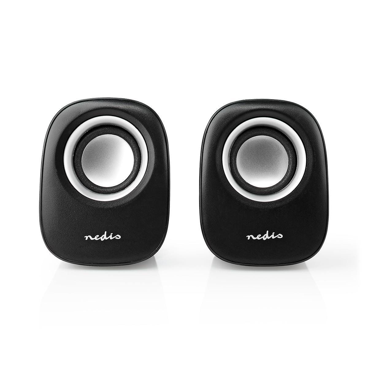 Nedis CSPR10020BK Lautsprecher 2.0 (12 W, USB powered, 3.5 mm jack, für Home-Entertainment und flexible Nutzung)