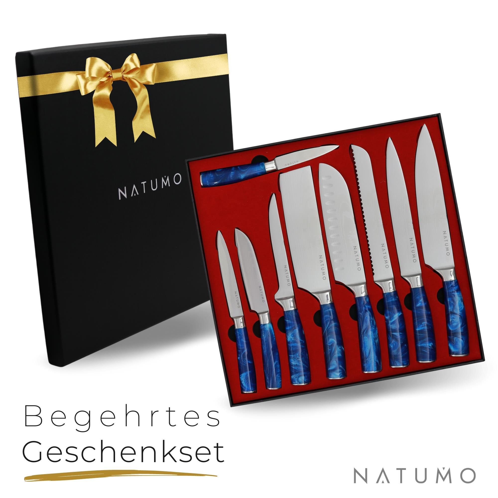 scharfes HRC Blau Set NATUMO Allzweckmesser 56+ in 9-teilig. natumo Küchenmesser Profi Messerset