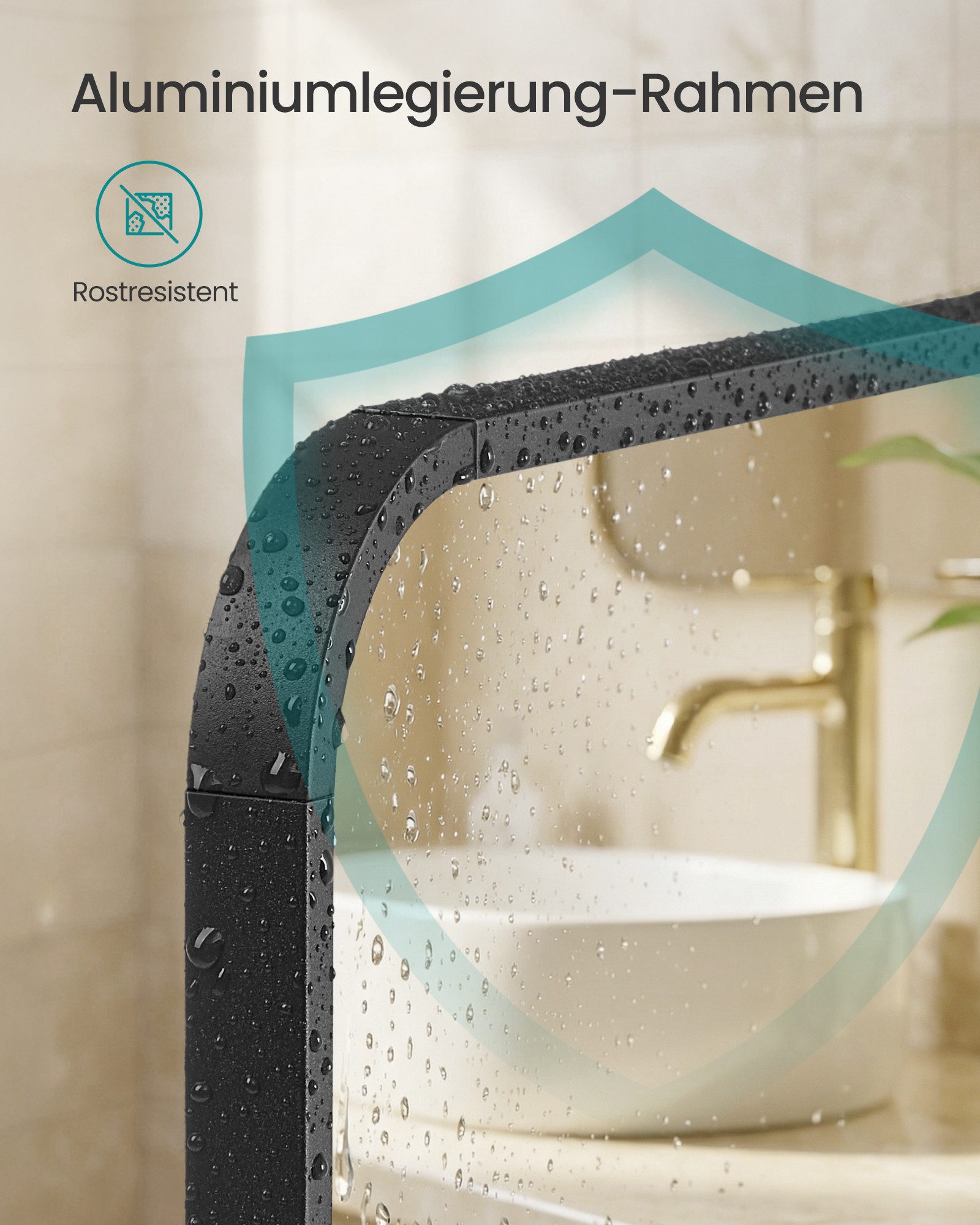 SONGMICS Standspiegel 2 Aufhängemöglichkeiten, Spiegel für Bad mit Sicherheitsfolie, 81 x 61 cm, Spiegel für Bad, Aluminiumrahmen, mit Sicherheitsfolie – Bild 4 von 5