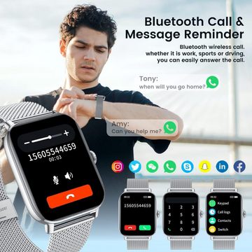 Motsfit Smartwatch (1,85 Zoll, Android iOS), mit Telefonfunktion IP68 Wasserdicht SpO2 Pulsuhr 100+ Sportmodi Uhren