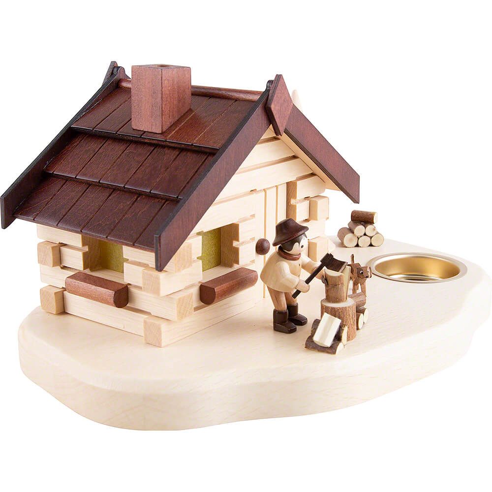 Volkskunstwerkstatt Romy Thiel Räuchermännchen Räucherhaus mit Teelichthalter Holzhacker (11cm) von Romy Thiel