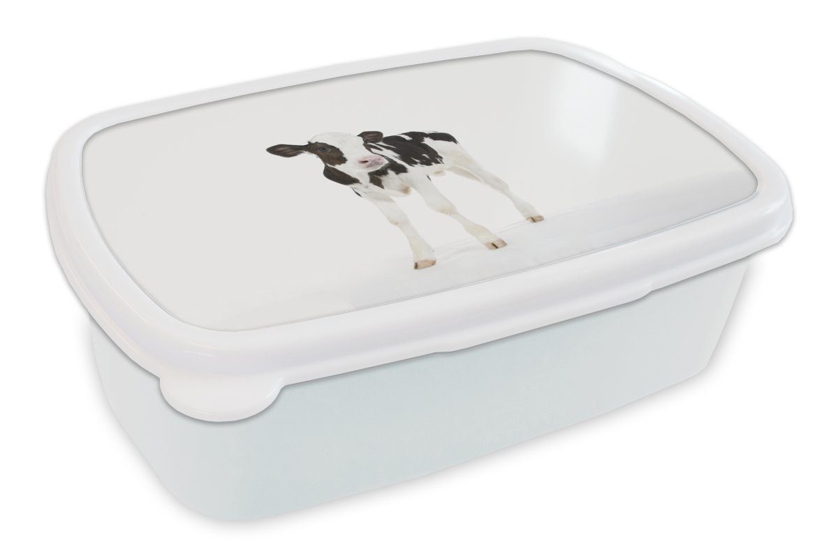 MuchoWow Lunchbox Kuh - Kalb - Weiß - Tiere, Kunststoff, (2-tlg), Brotbox für Kinder und Erwachsene, Brotdose, für Jungs und Mädchen