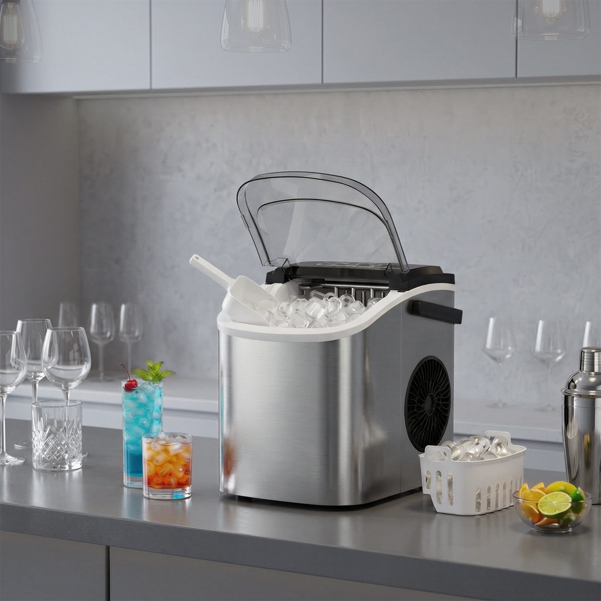 SONGMICS Eiswürfelmaschine mit Selbstreinigung, 9 Eiswürfel in 6 Minuten, 12 kg/24 Stunden, tragbar, Küche, WG, Party, Camping, Zuhause, Büro und Bar