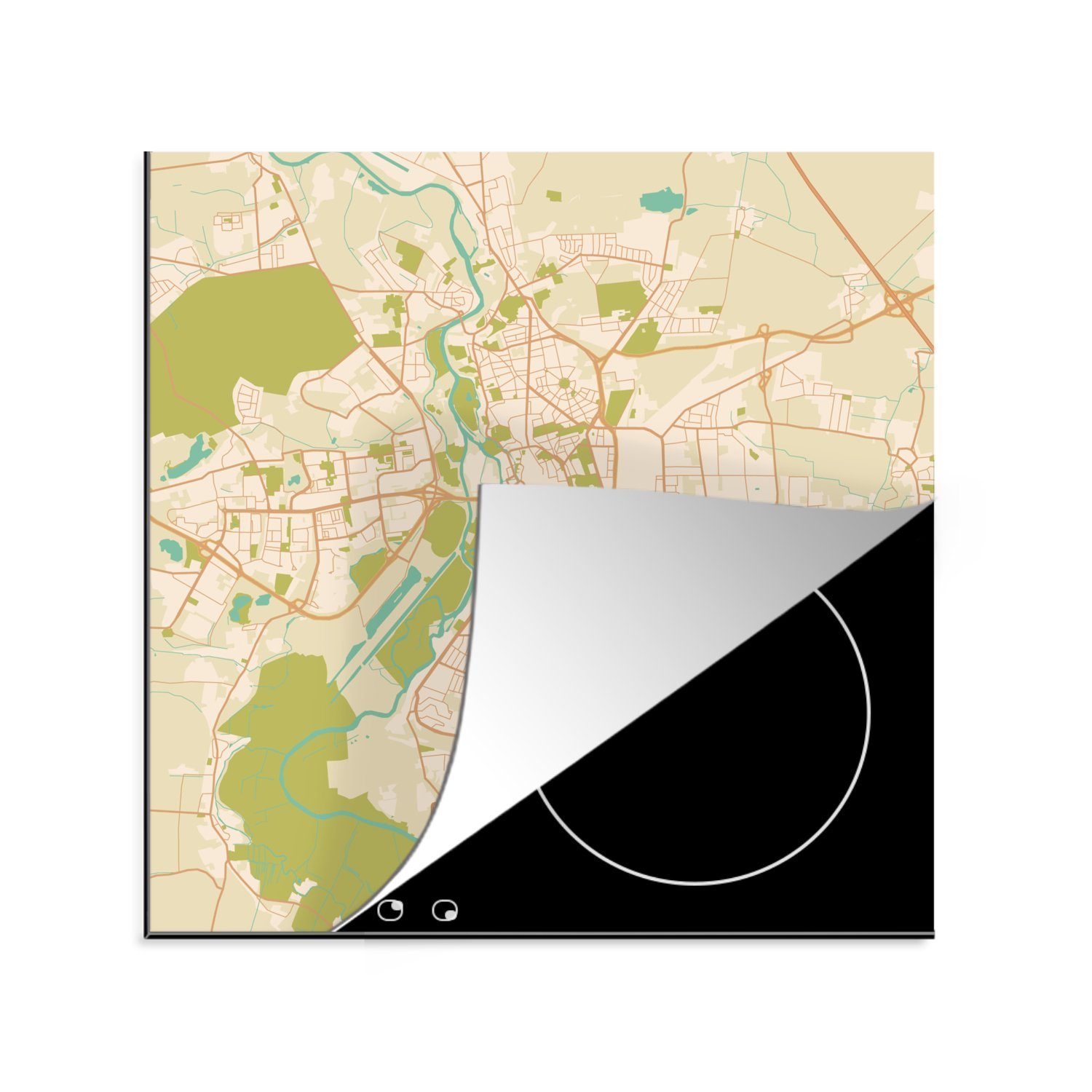 MuchoWow Herdblende-/Abdeckplatte Karte - Jahrgang - Halle - Karte, Vinyl, (1 tlg), 78x78 cm, Ceranfeldabdeckung, Arbeitsplatte für küche