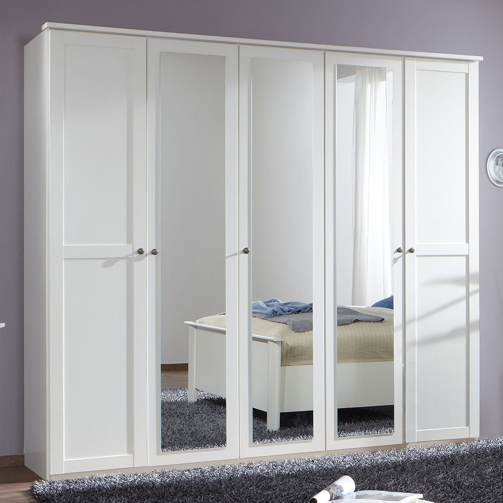 Lomadox Kleiderschrank CROPANI-43 225cm breit, Spiegeltüren, Türen 3 weiß 5 davon