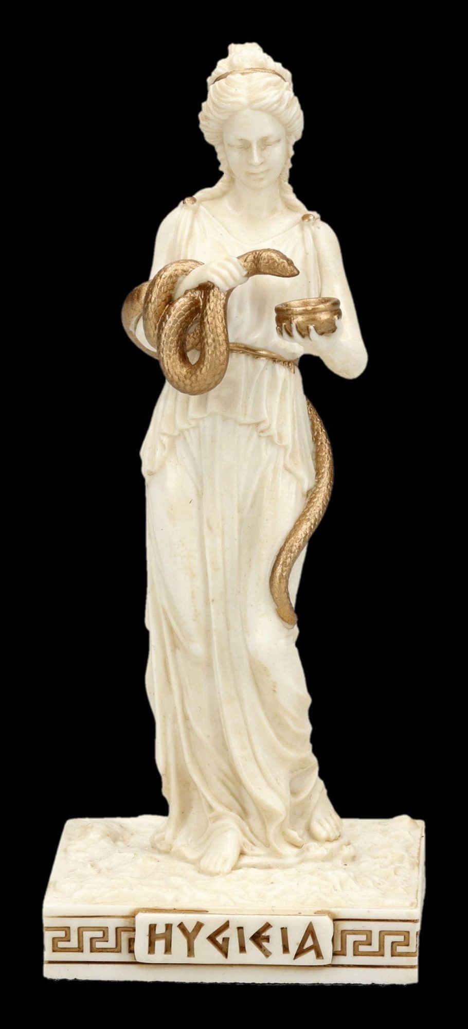Figuren Shop GmbH Dekofigur Hygieia Statue – Veronese Sammlerfigur Mythologie Creme-Gold 9 cm