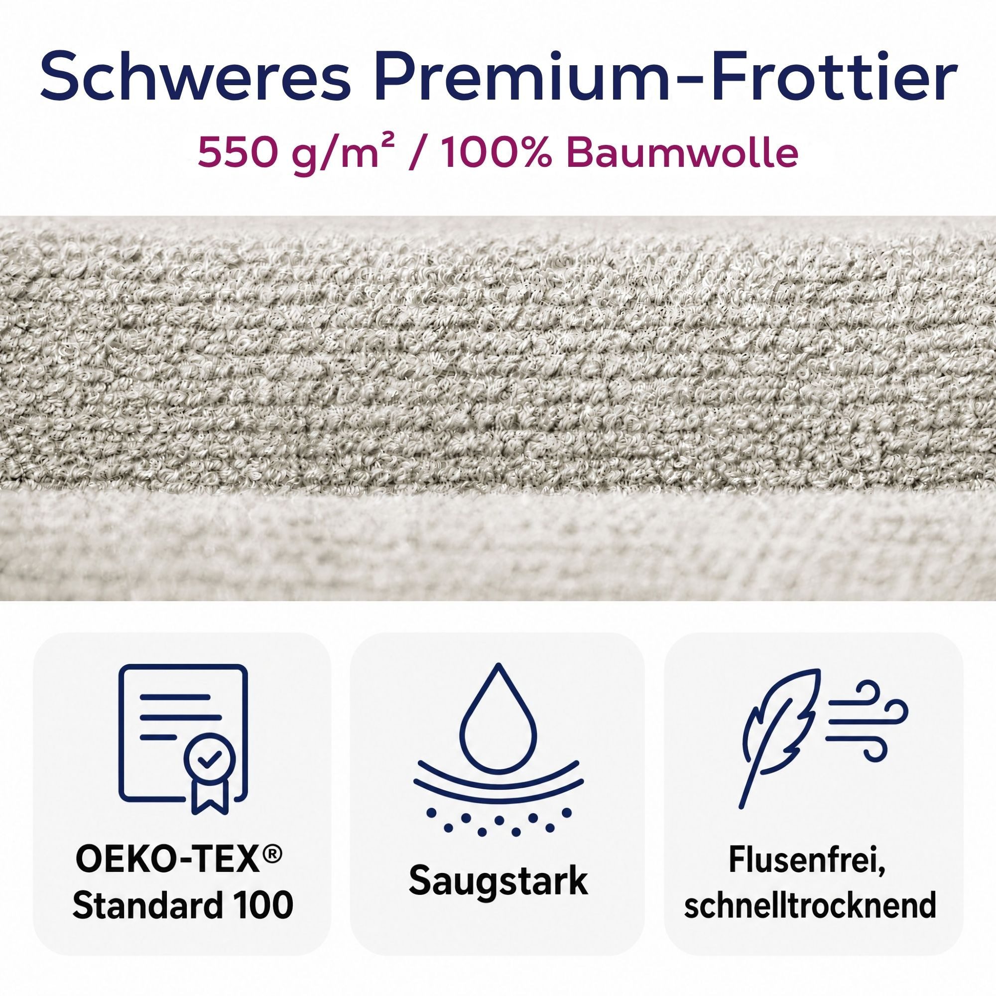 Beautex Handtuch Set, Premium Frottier Sets, 100% Baumwolle 550g/m², Multischlaufen-Optik, Frottier, saugstark, weich, flusenfrei, schnelltrocknend, schadstoffgeprüft