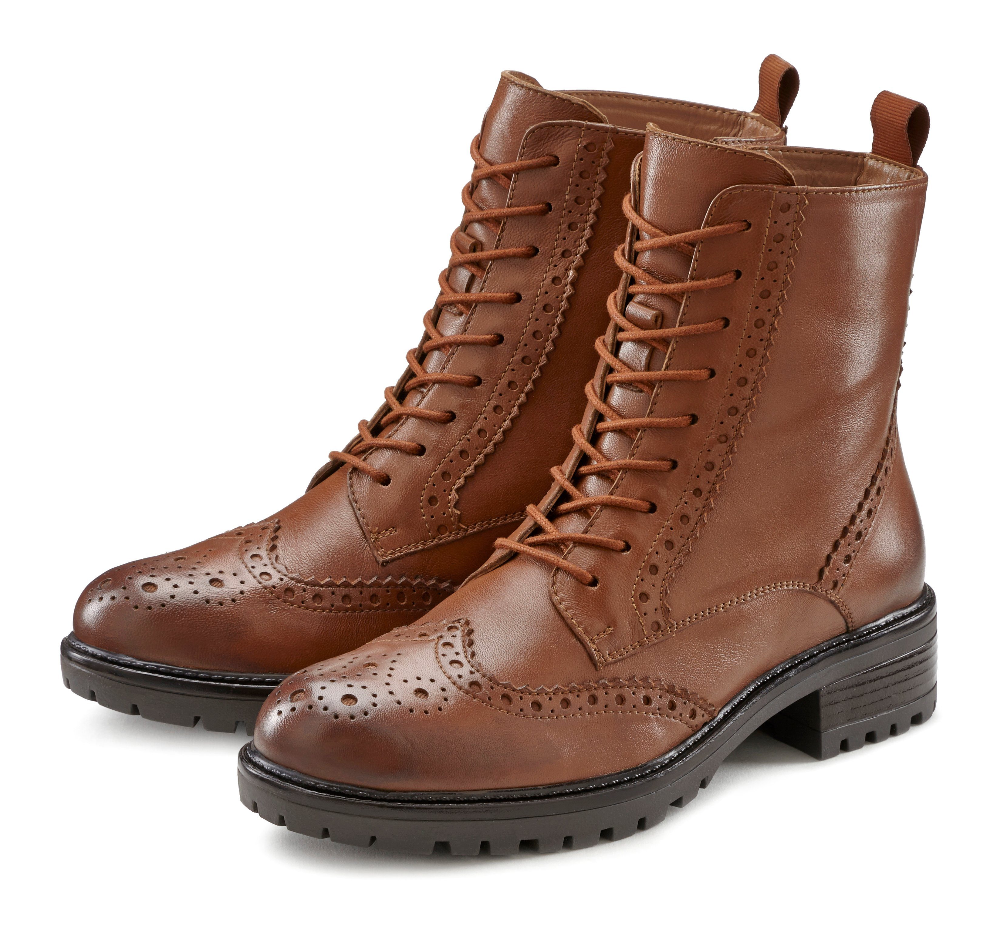 LASCANA Schnürboots Schnürstiefelette, Ankle Boots, Leder, Schnüren & Reißv günstig online kaufen