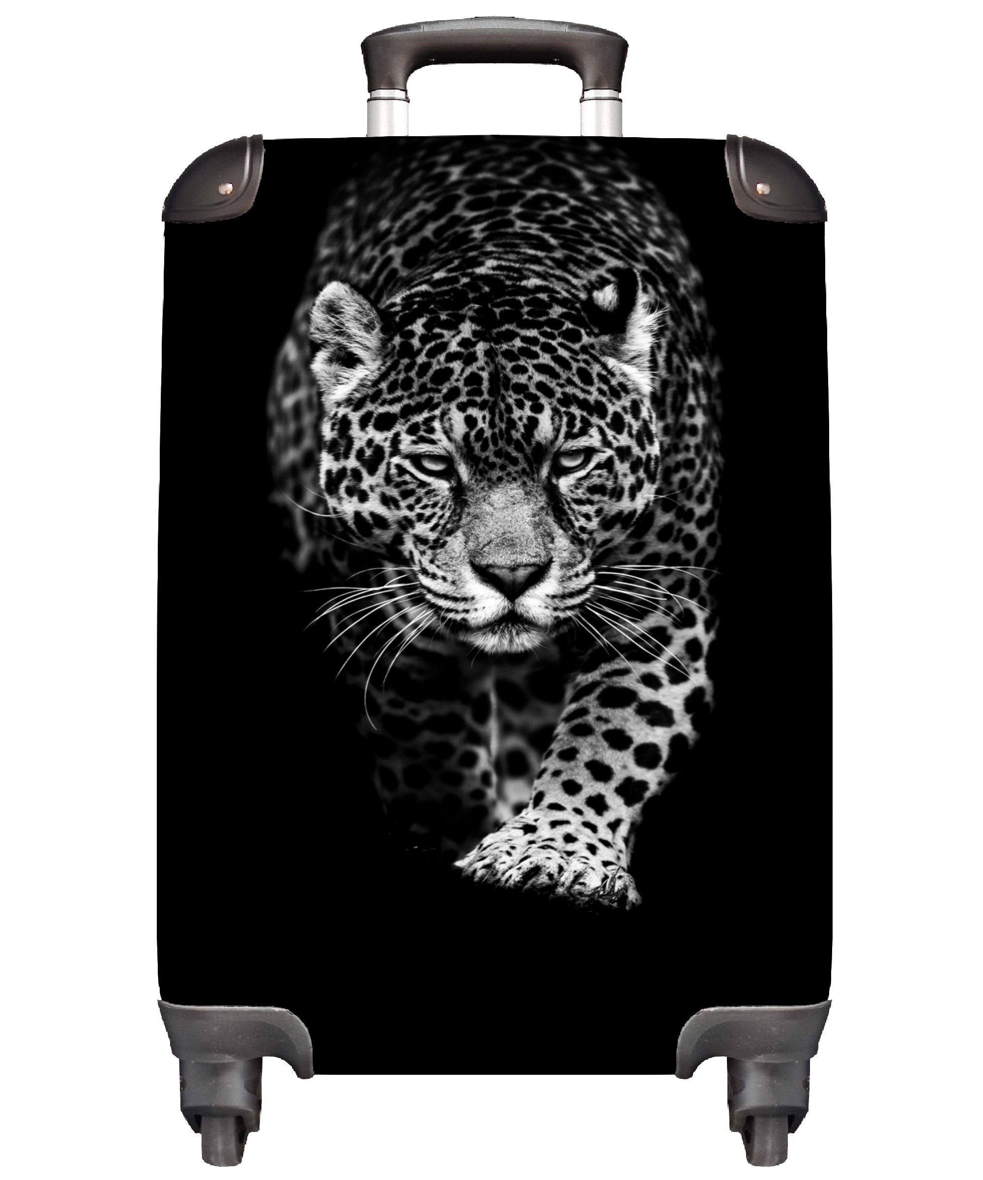 MuchoWow Handgepäckkoffer Tiere - Schwarz - Leopard - Weiß - Wild, 4 Rollen, Reisetasche mit rollen, Handgepäck für Ferien, Trolley, Reisekoffer | Handgepäck-Koffer