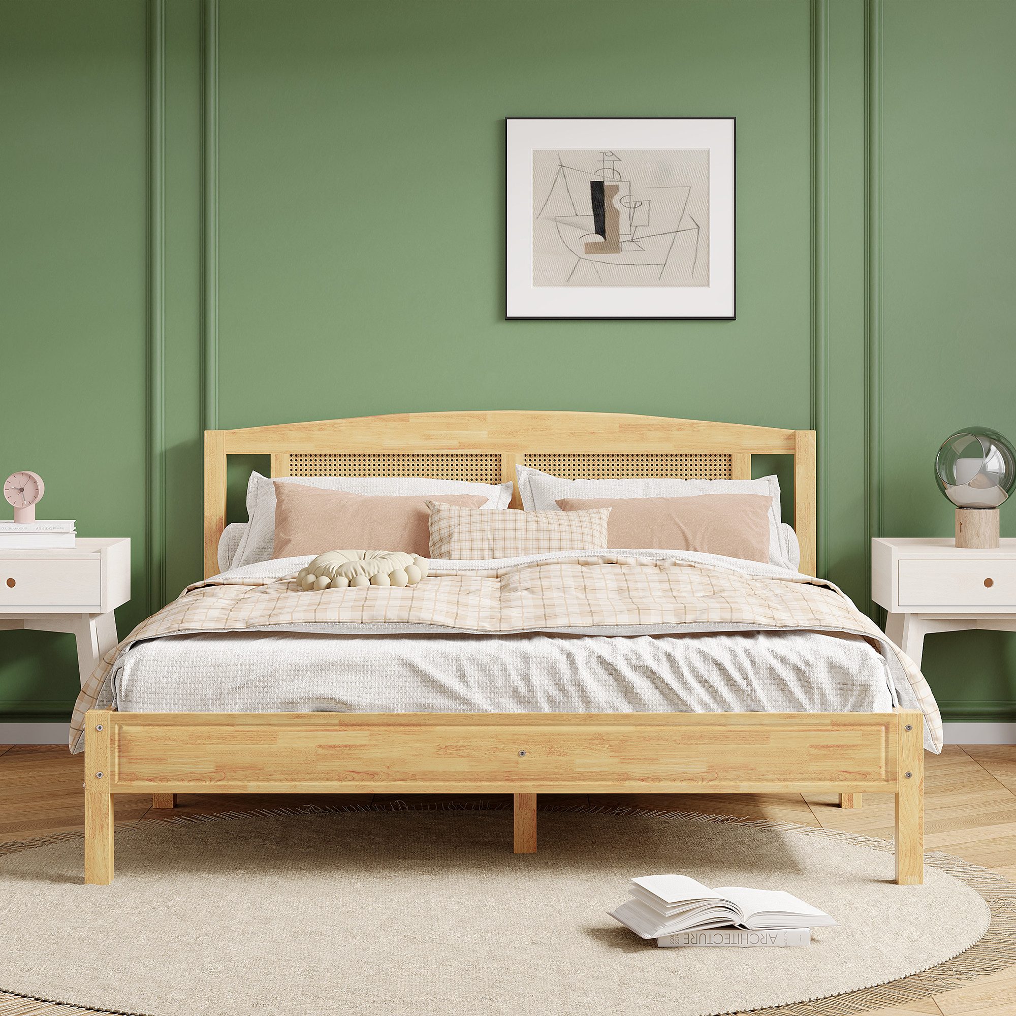 HAUSS SPOLE Wohnzimmer-Set 160X200cm, Rattannetzkissen, mit 15 Latten und Mittelfüße, Natur, (Rattannetzkissen, mit 15 Latten und Mittelfüße, Kiefer + PE-Rattan, 160X200cm), ohne Matratze