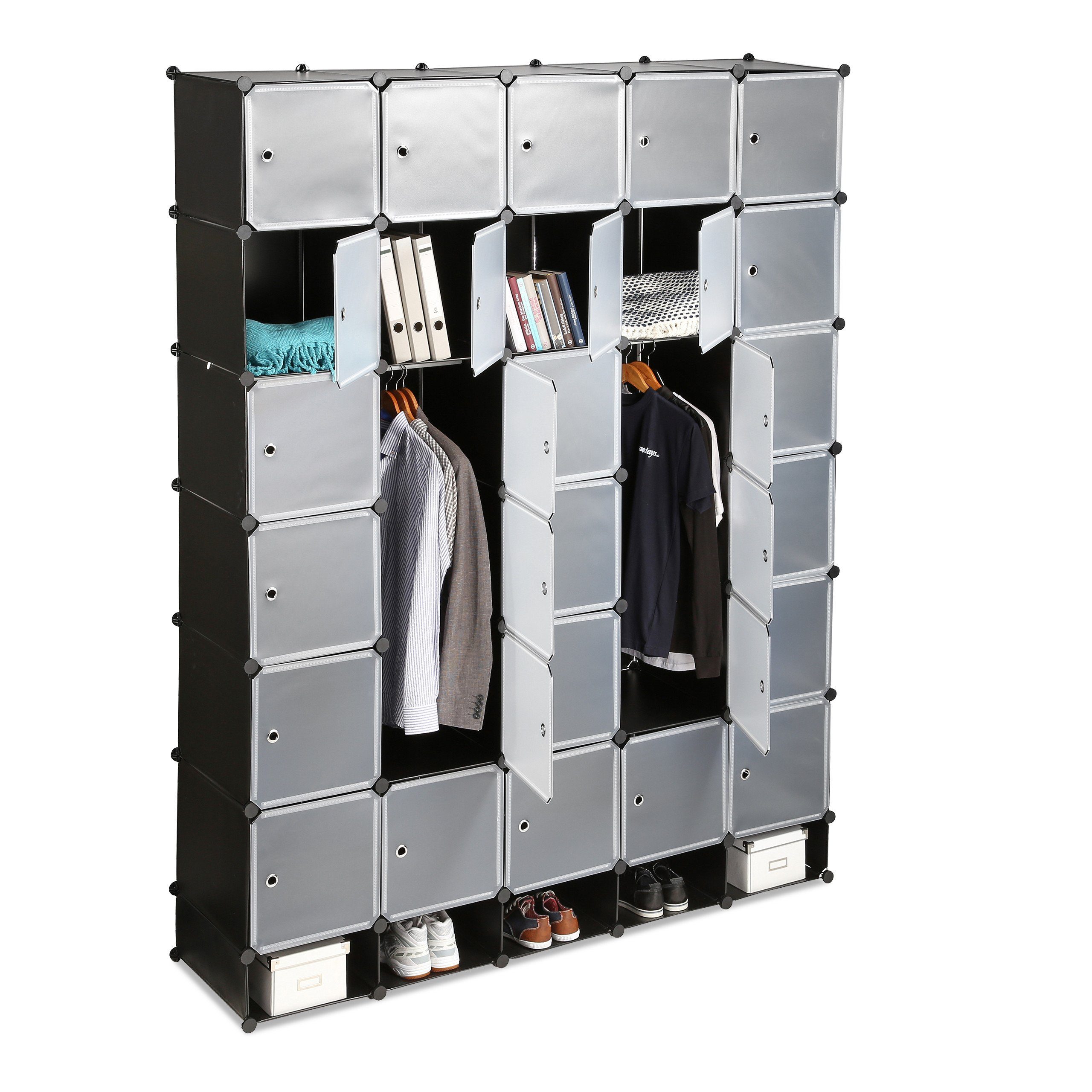 relaxdays Kleiderschrank XXL Kleiderschrank Stecksystem Schwarz Schwarz Transparent Silber | schwarz