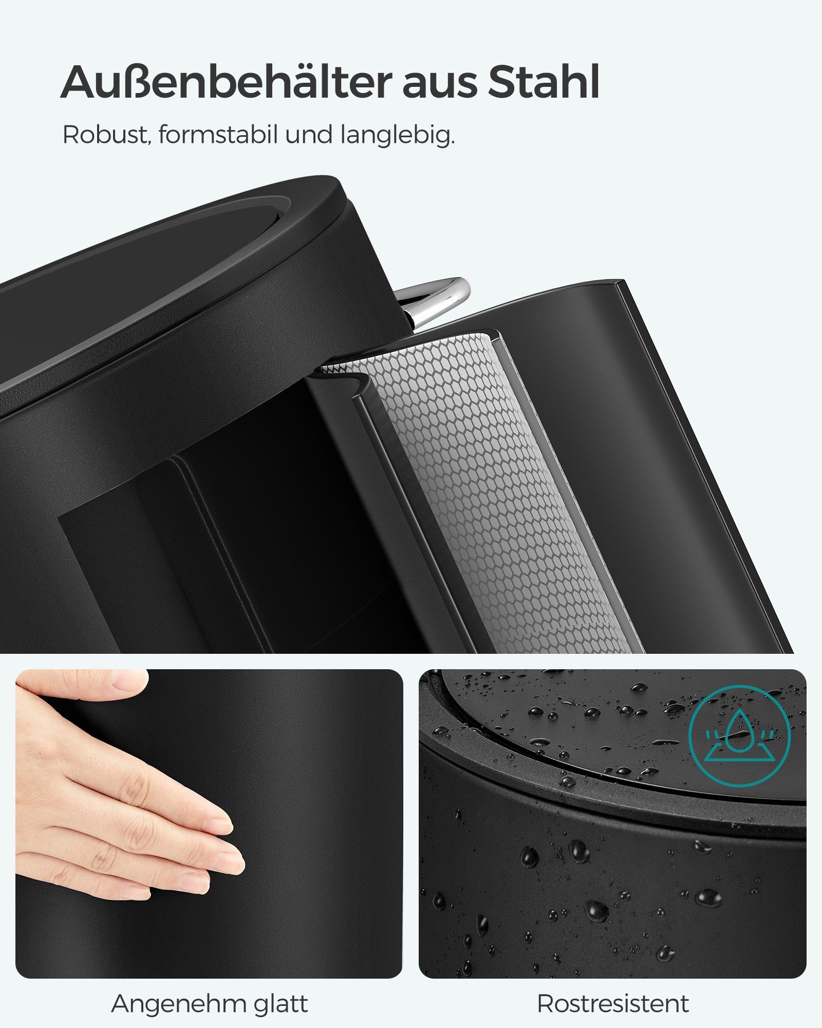 SONGMICS Kosmetikeimer herausnehmbarer Inneneimer aus Kunststoff, für Badezimmer, Mülleimer Bad, 3 Liter, Abfalleimer