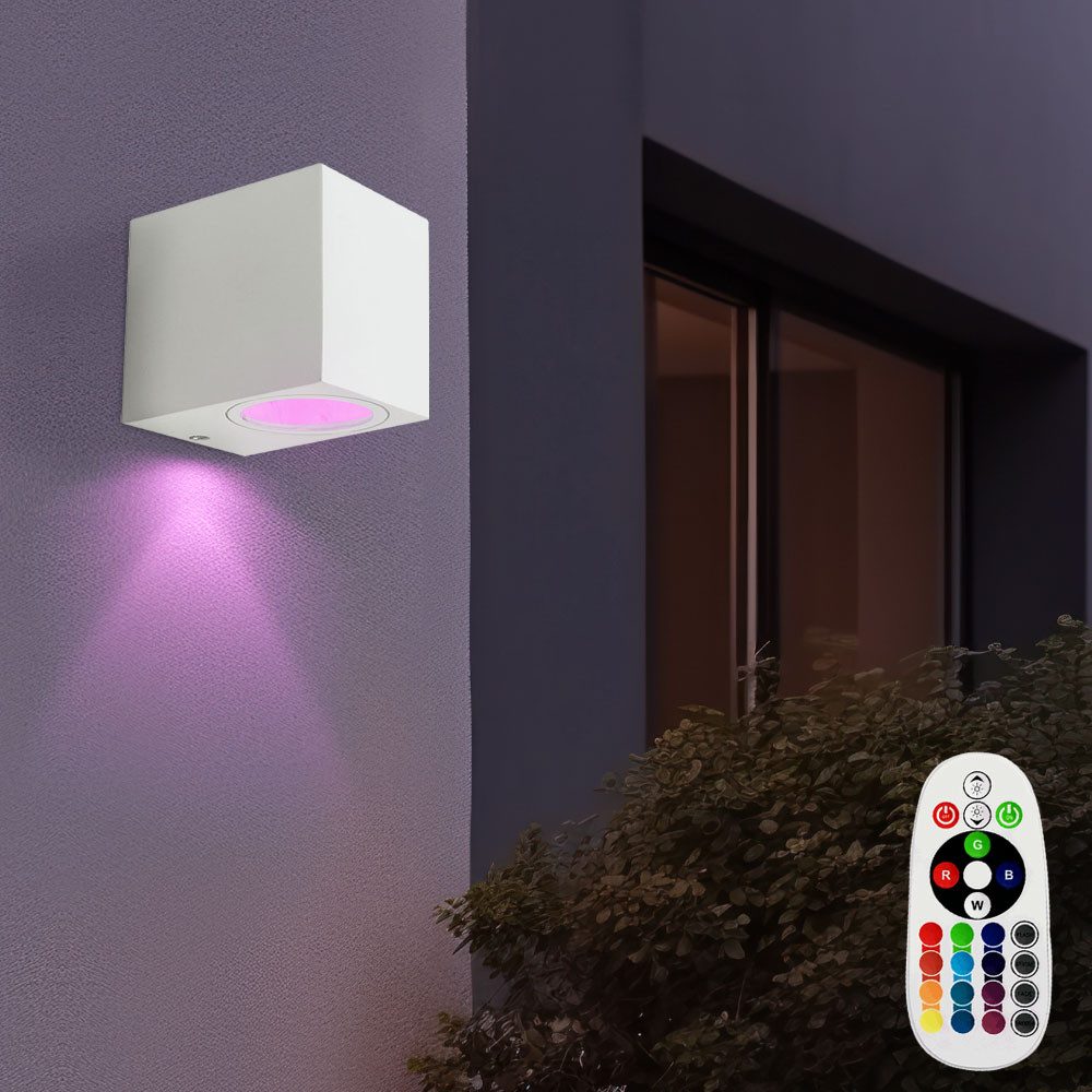 V-TAC LED Außen-Wandleuchte, Leuchtmittel inklusive, Warmweiß, Außenleuchte Wandlampe RGB LED Alu weiß Glas Fernbedienung dimmbar