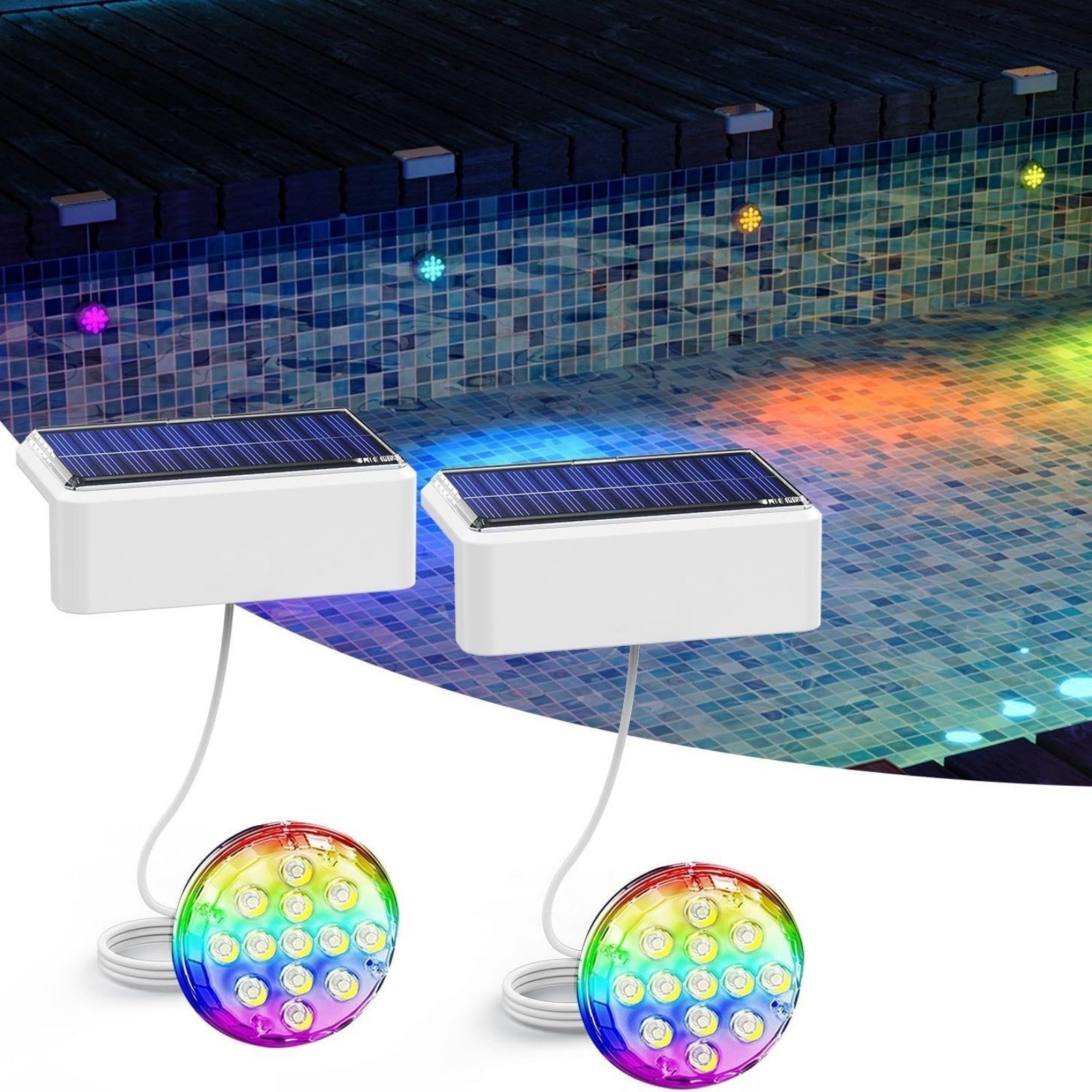 VIVIHEYDAY LED Solarleuchte Solar Poolbeleuchtung Unterwasser, IP68 wasserdichtes Pool Licht, mit Fernbedienung, 4 RGB Modi & Timer, Dimmbare LED Teichbeleuchtung, Magnetische Pool Deko für Freibad Aufblaspool