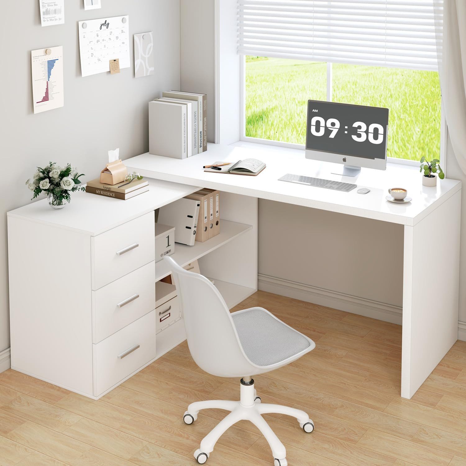 mukuhi Schreibtisch SCHREIBTISCH mit Schubladen flexibel Büro Computertisch 140x 50x76 cm, 6 Aufbauvarianten möglich – Bild 2 von 5