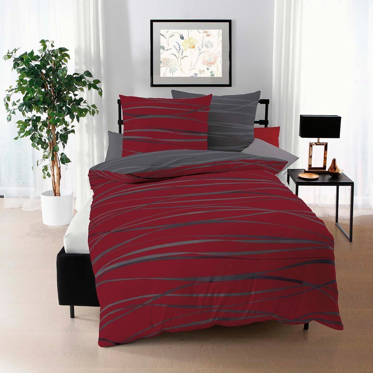TRAUMSCHLAF Bettwäsche Satinmotion redgraphit, Mako Satin, günstig online kaufen