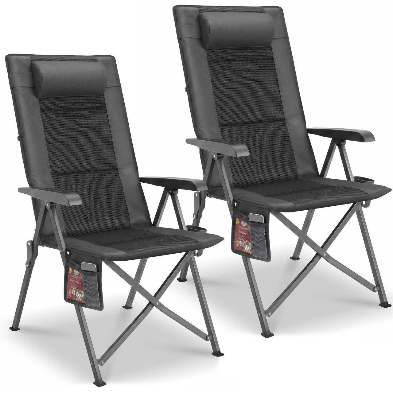 HOMECALL Klappstuhl Campingstuhl Faltbar 3D-Mesh + 600D Oxford Gartenstuhl Hohe Lehne (bis 150 KG mit Seitentasche Getränkhalter), Angelstuhl für Camp Garten Balkon