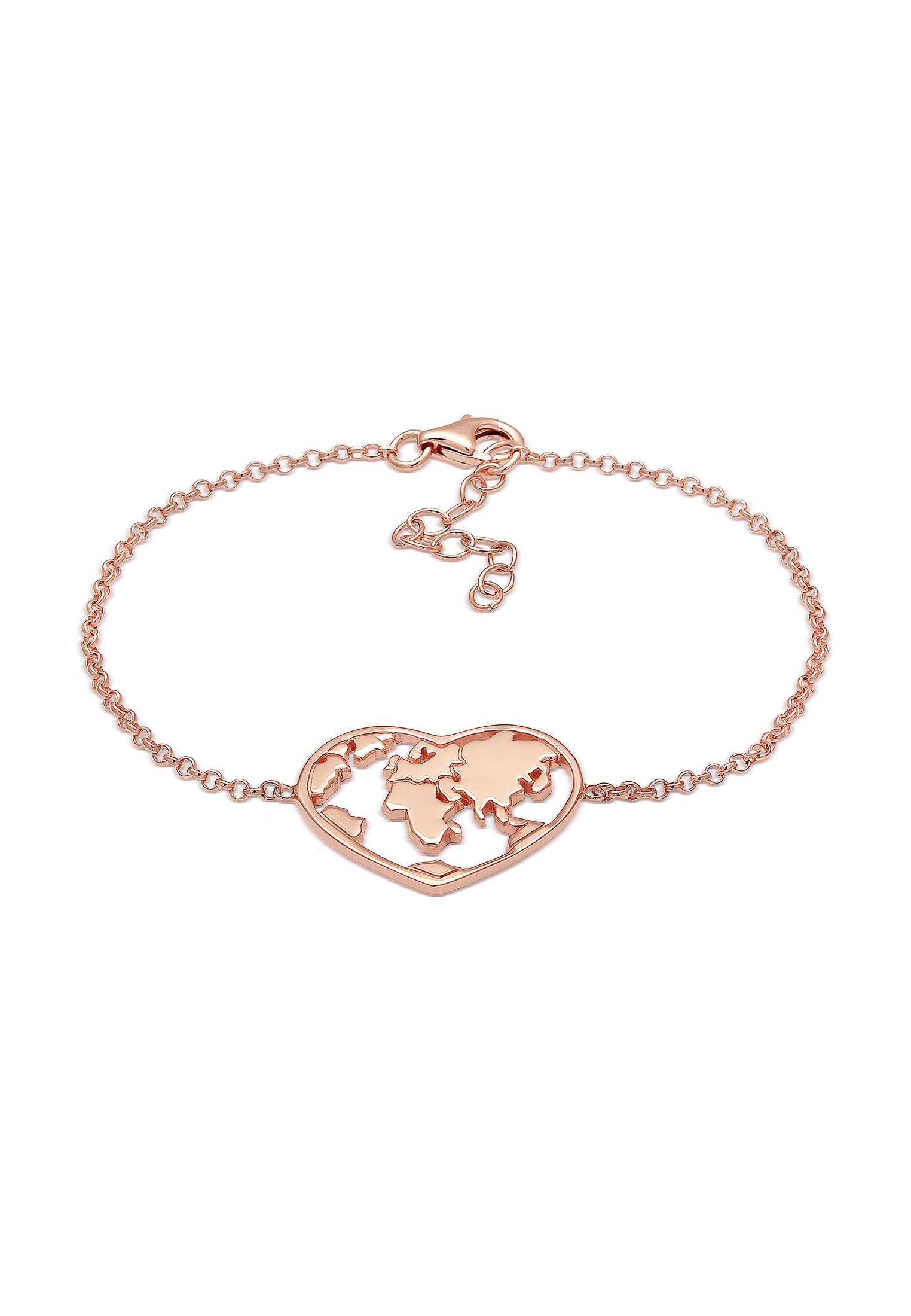 Elli Armband Weltkugel Globus Reise Herz Cut Out 925 Silber Rosegold