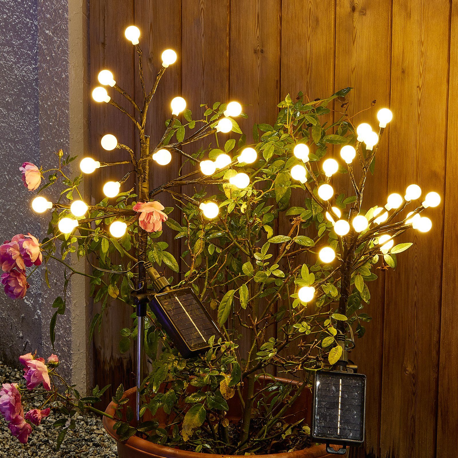 MUPOO LED Gartenleuchte LED Solarleuchte LED solarlampen Außen Mini-Kugelzweigen,8  Modi&Timer, Warmes Weiß, IP65 mit Fernbedienung, Solarleuchten Garten  Balkon, warmweiß