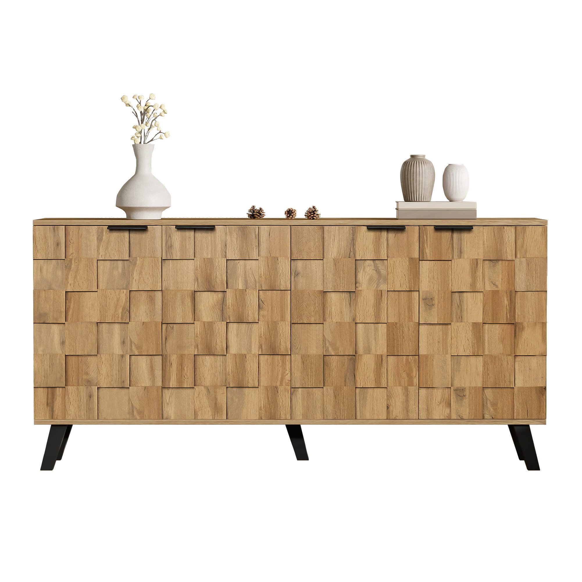 EXTSUD Sideboard Moderner Sideboard mit 4 Türen, 160,5 x 35,5 x 78 cm, Praktisches Design für Wohnzimmer, Schlafzimmer und Esszimmer