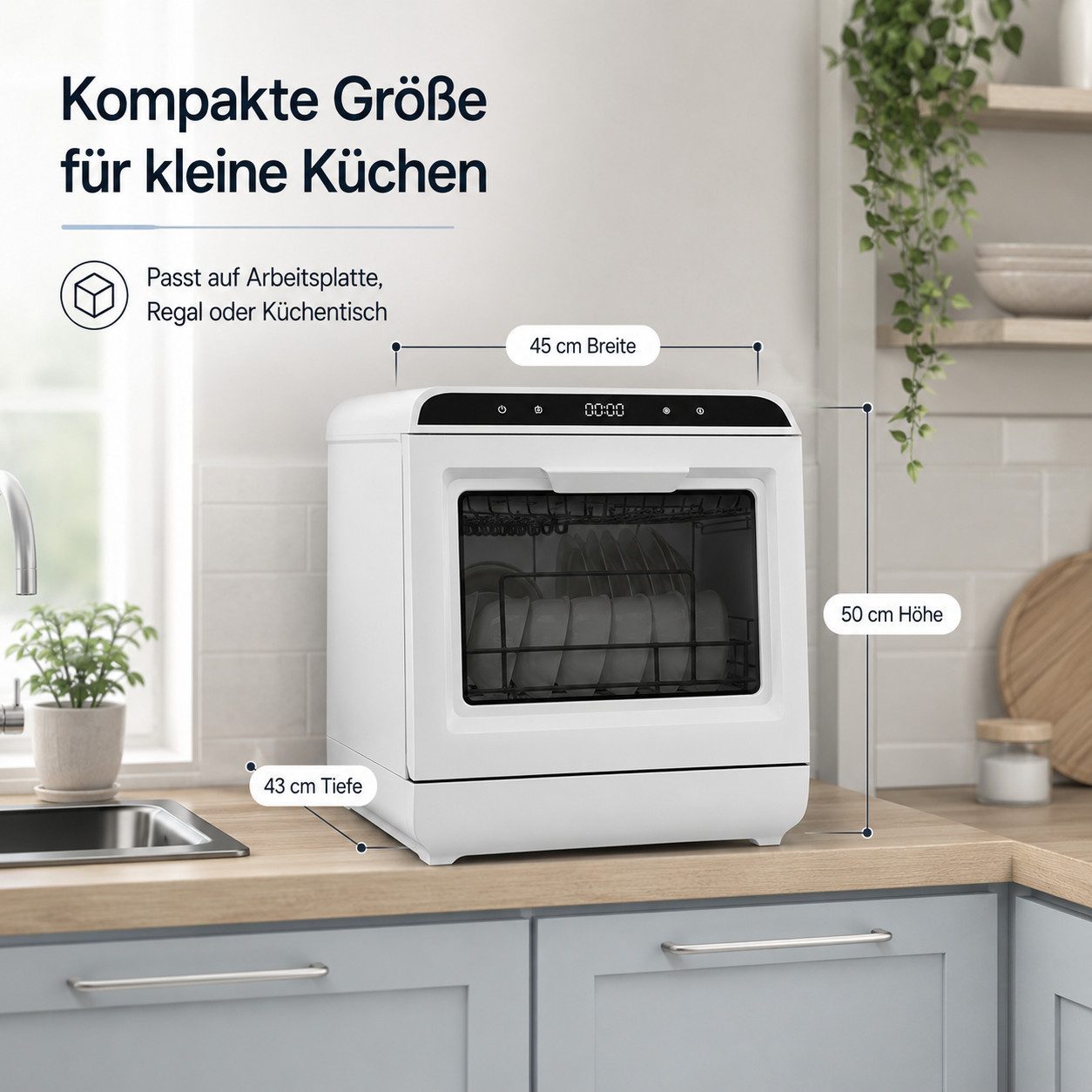 Fyrove Tischgeschirrspüler Mini Geschirrspüler mit 7,5L Tank & 6 Spülprogrammen – kompakter Tischspüler ohne Festwasseranschluss, 720°-Doppelsprühsystem, ideal für kleine Küchen, Camping & Single-Haushalte VTX02-VTX03, Doppelte Trocknung, flexibel mit Wassertank oder Wasseranschluss