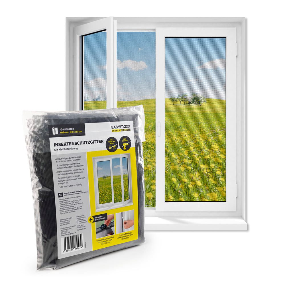 Insektenschutz-Fensterrahmen Moskitonetz Insektenschutzgitter 110x130cm mit Klettverschluss