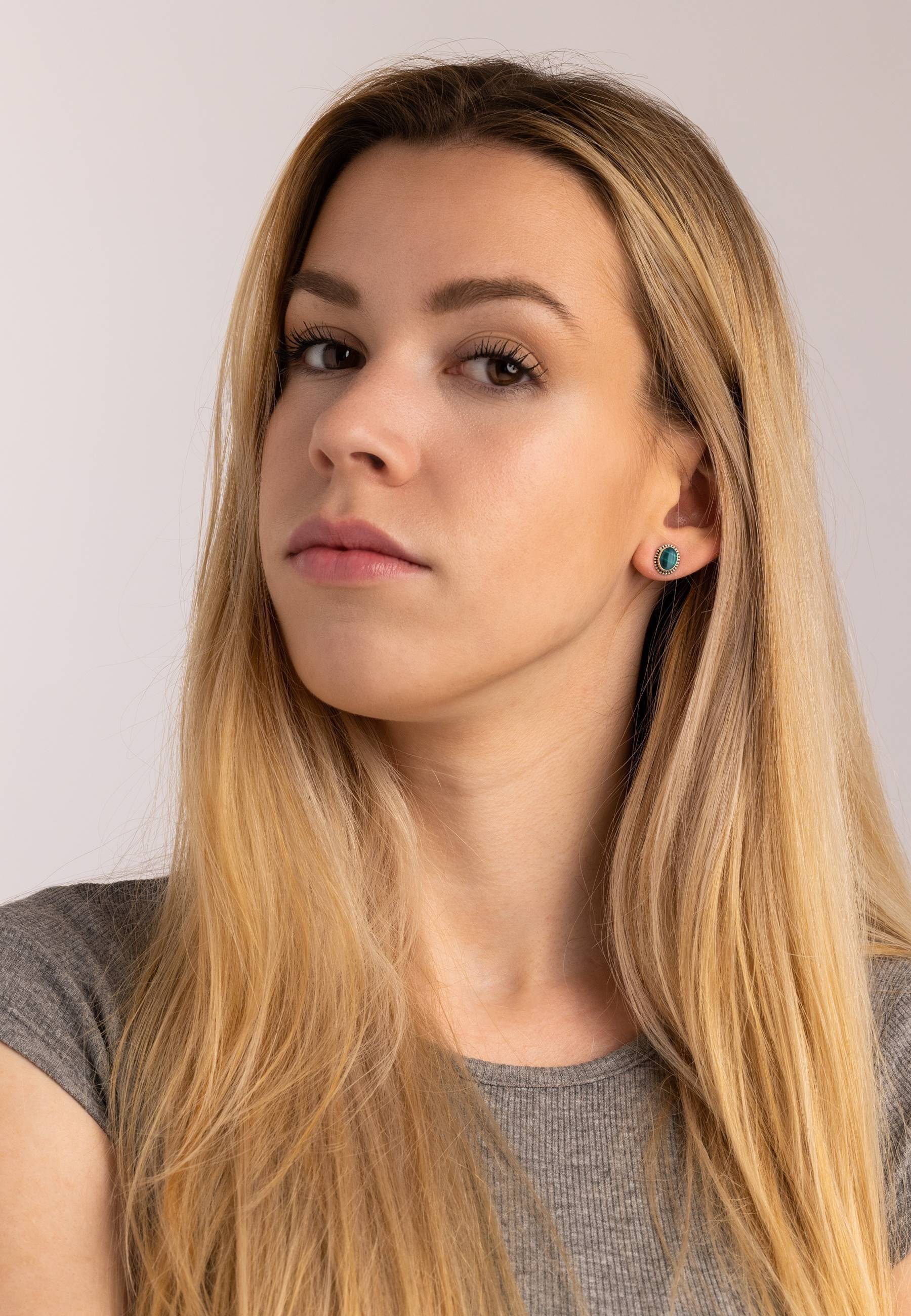 mantraroma Schmuckset 925er Silber mit Malachit (Schmuckset aus 925 Silber)